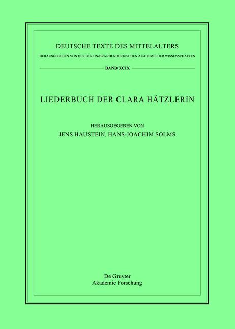 Vorderes Coverbild Das Liederbuch der Clara Hätzlerin
