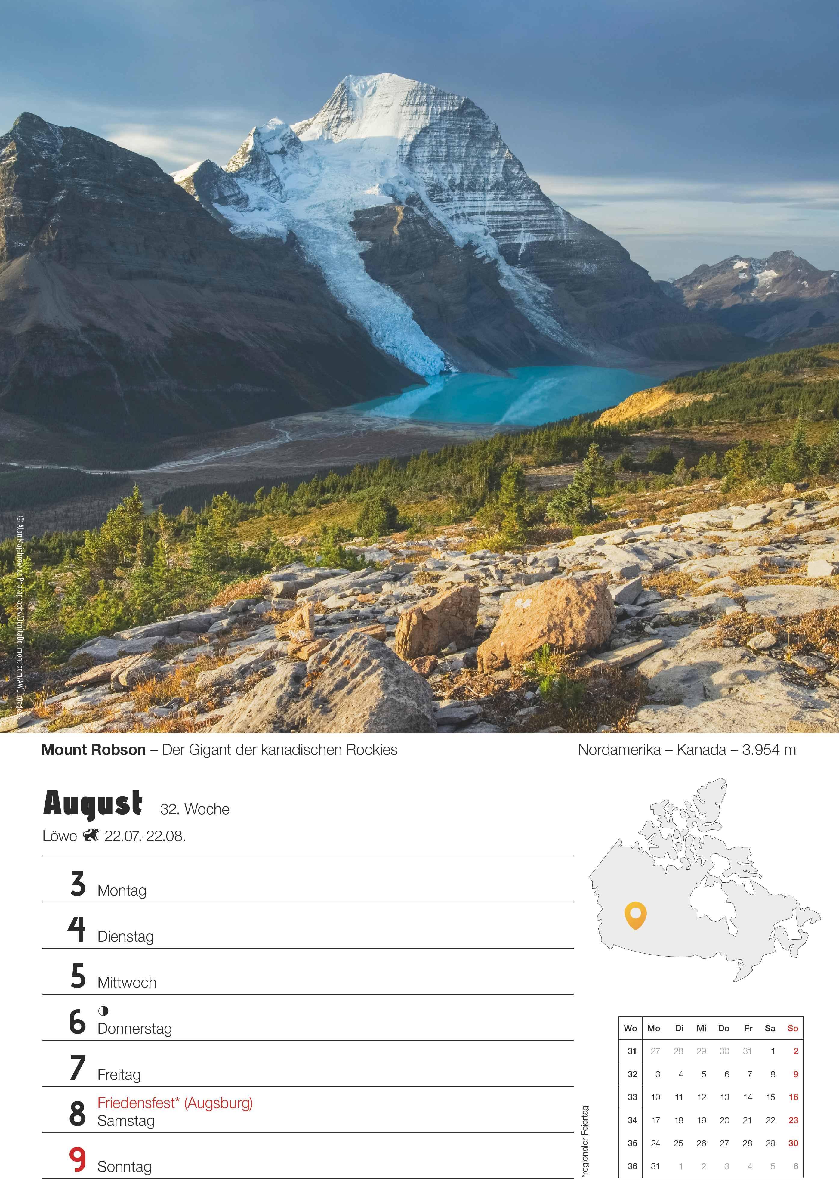 Beispielinhalt (Bild) Berge - Wochenkalender mit 53 Motiven und Beschreibungen