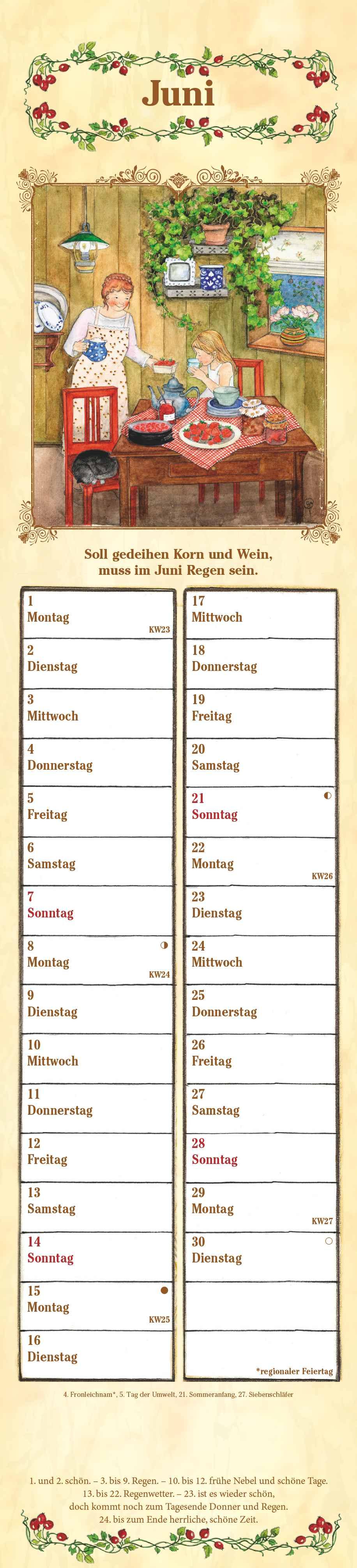 Beispielinhalt (Bild) Streifenplaner Bauernkalender 2026 - Streifen-Kalender 11,3x49x5 cm - mit 100-jährigem Kalender und Bauernregeln - Wandplaner - Alpha Edition