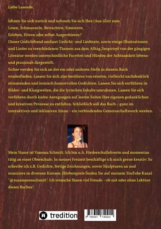 Rückseitencover Unser Auf und Ab der Achtsamkeit - 60 Gedichte und 30 Illustrationen rund um das Thema (Un-)Achtsamkeit im Alltag