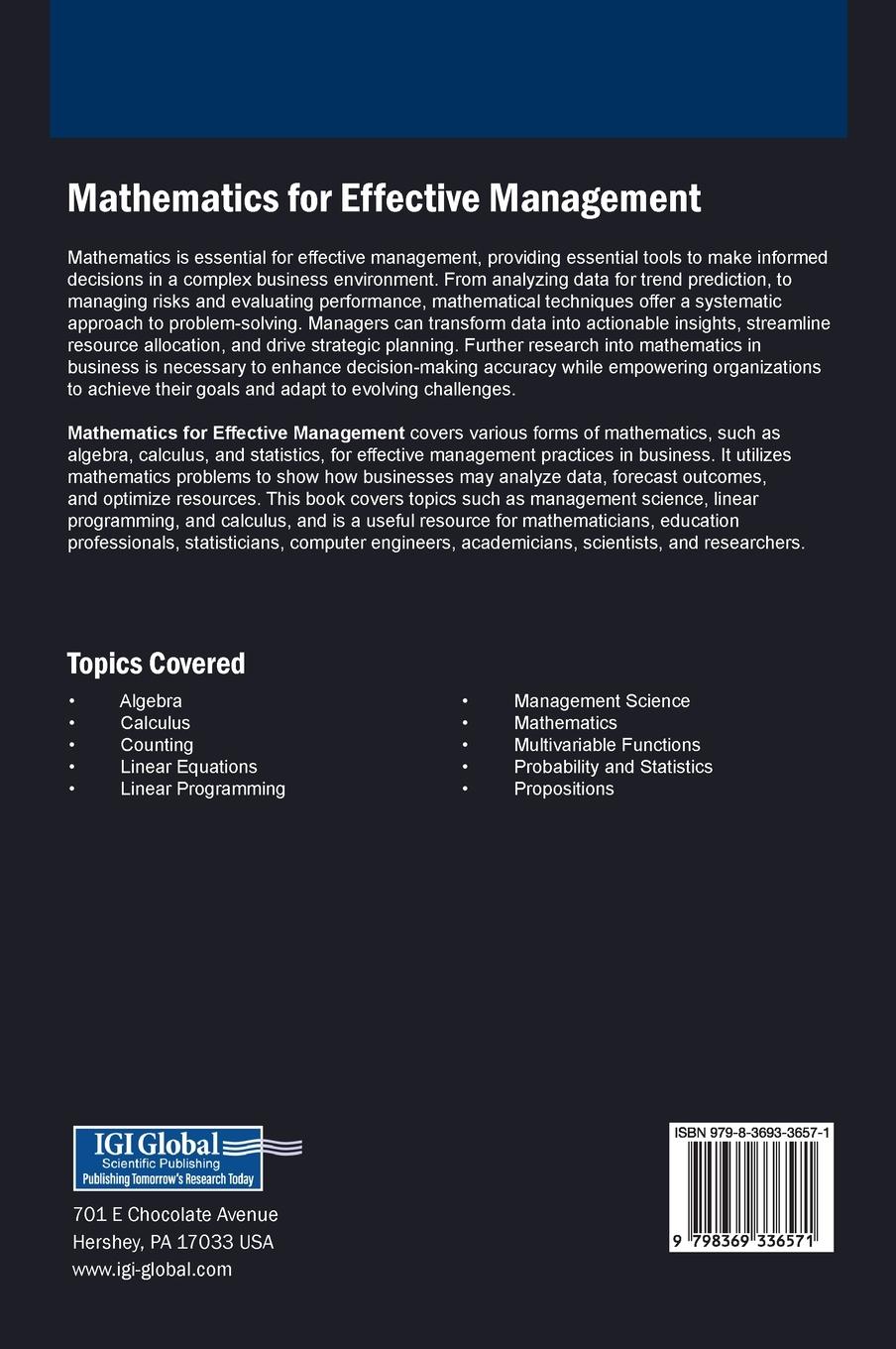 Rückseitencover Mathematics for Effective Management