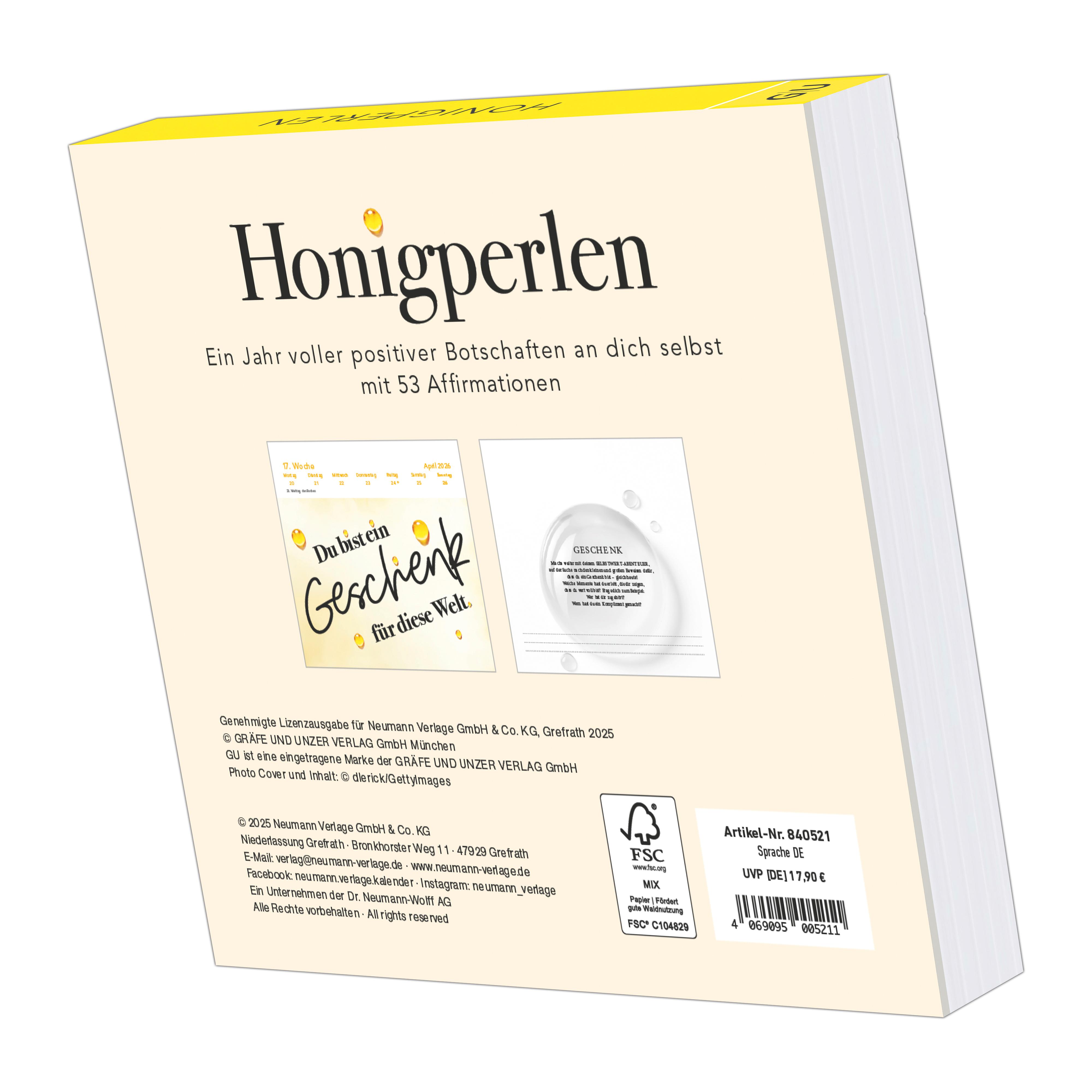 Beispielinhalt (Bild) Honigperlen - Ein Jahr voller positiver Botschaften an dich selbst - mit 53 Affirmationen