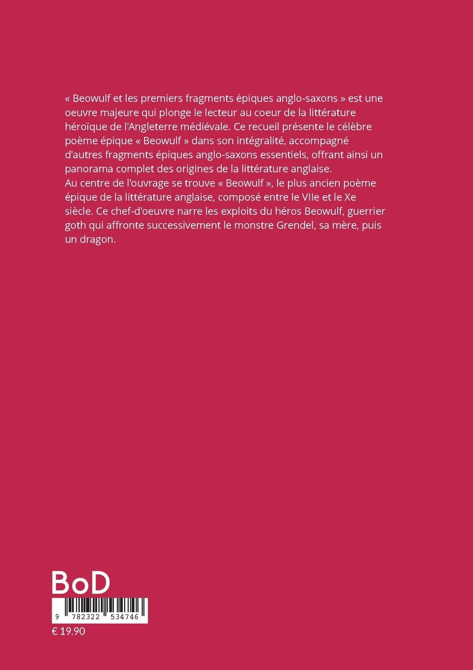 Rückseitencover Beowulf et les premiers fragments épiques anglo-saxons