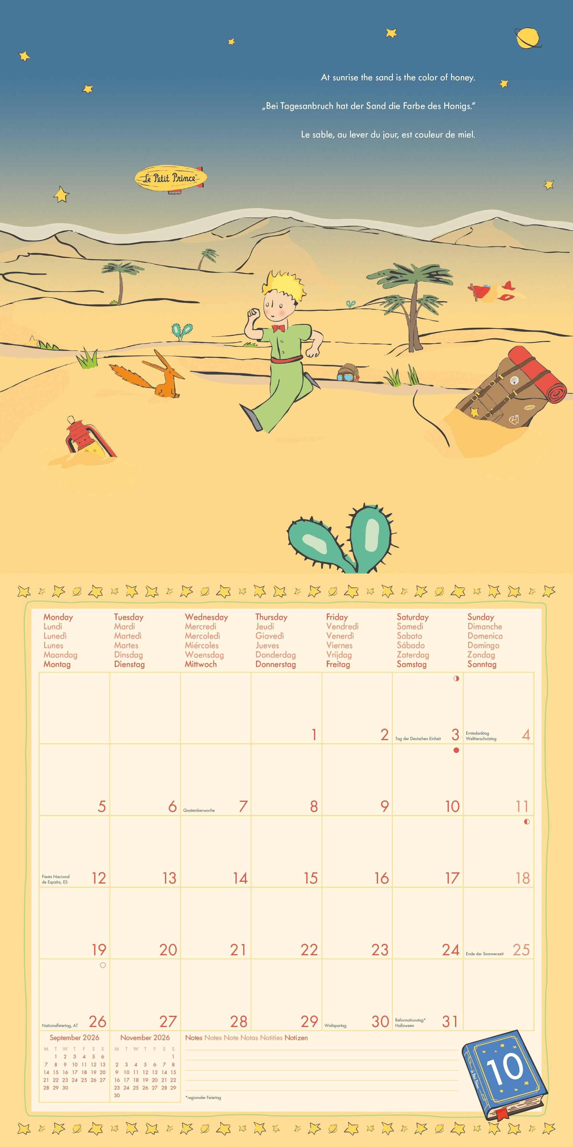 Beispielinhalt (Bild) Der Kleine Prinz 2026 - Wand-Kalender - Broschüren-Kalender - 30x30 - 30x60 geöffnet - Kinder-Kalender - Illustrationen