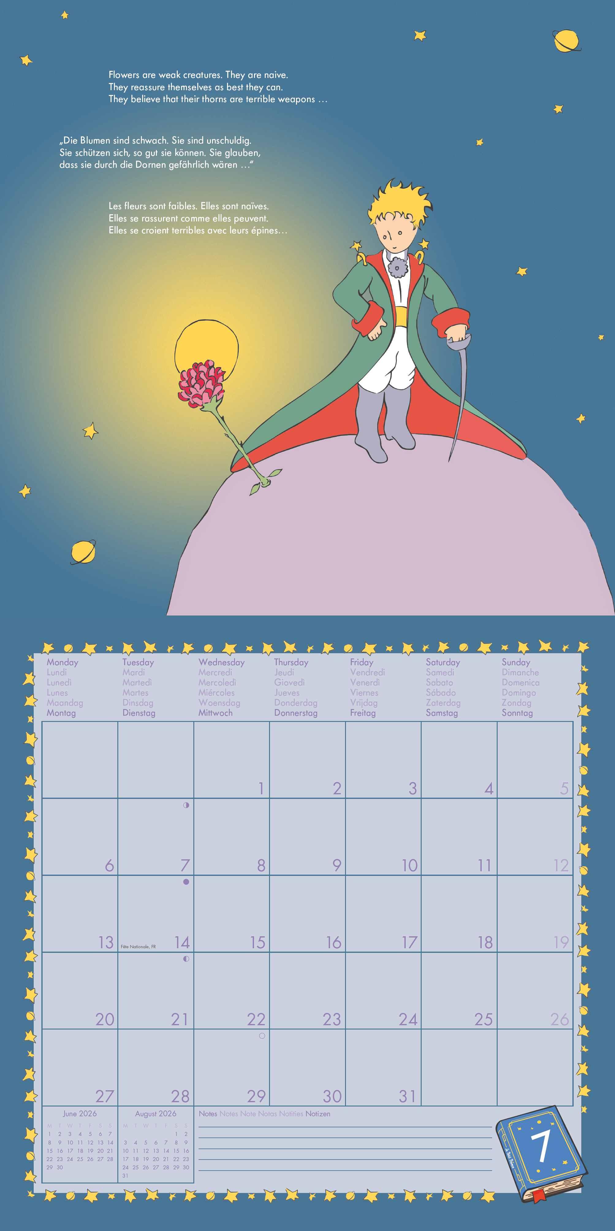Beispielinhalt (Bild) Der Kleine Prinz 2026 - Wand-Kalender - Broschüren-Kalender - 30x30 - 30x60 geöffnet - Kinder-Kalender - Illustrationen