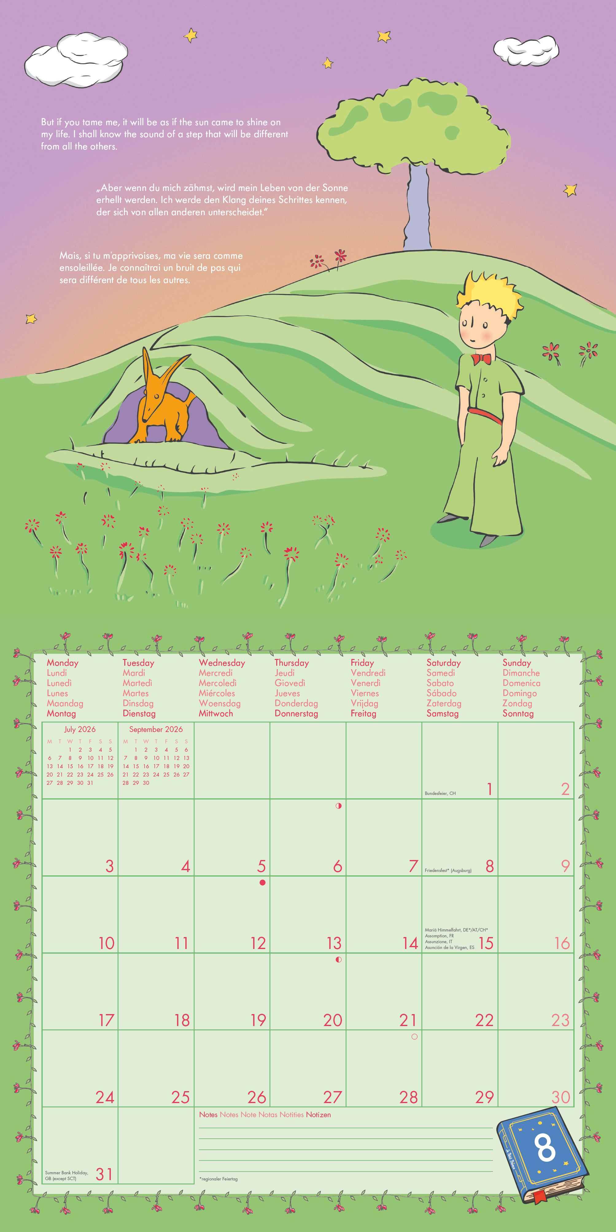 Beispielinhalt (Bild) Der Kleine Prinz 2026 - Wand-Kalender - Broschüren-Kalender - 30x30 - 30x60 geöffnet - Kinder-Kalender - Illustrationen