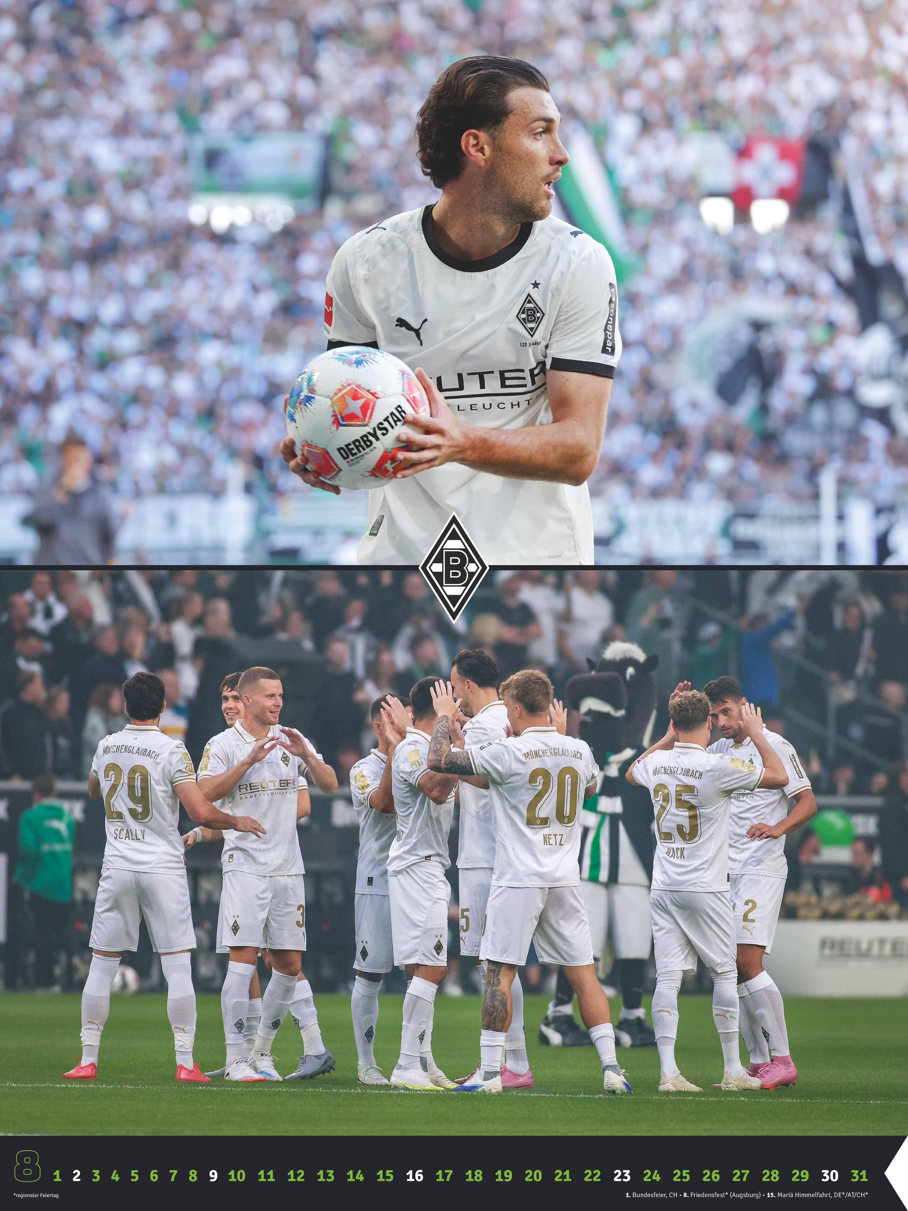 Beispielinhalt (Bild) Borussia Mönchengladbach 2026 Wandkalender XL - Fußballkalender - Fankalender - 48x64 - Sport