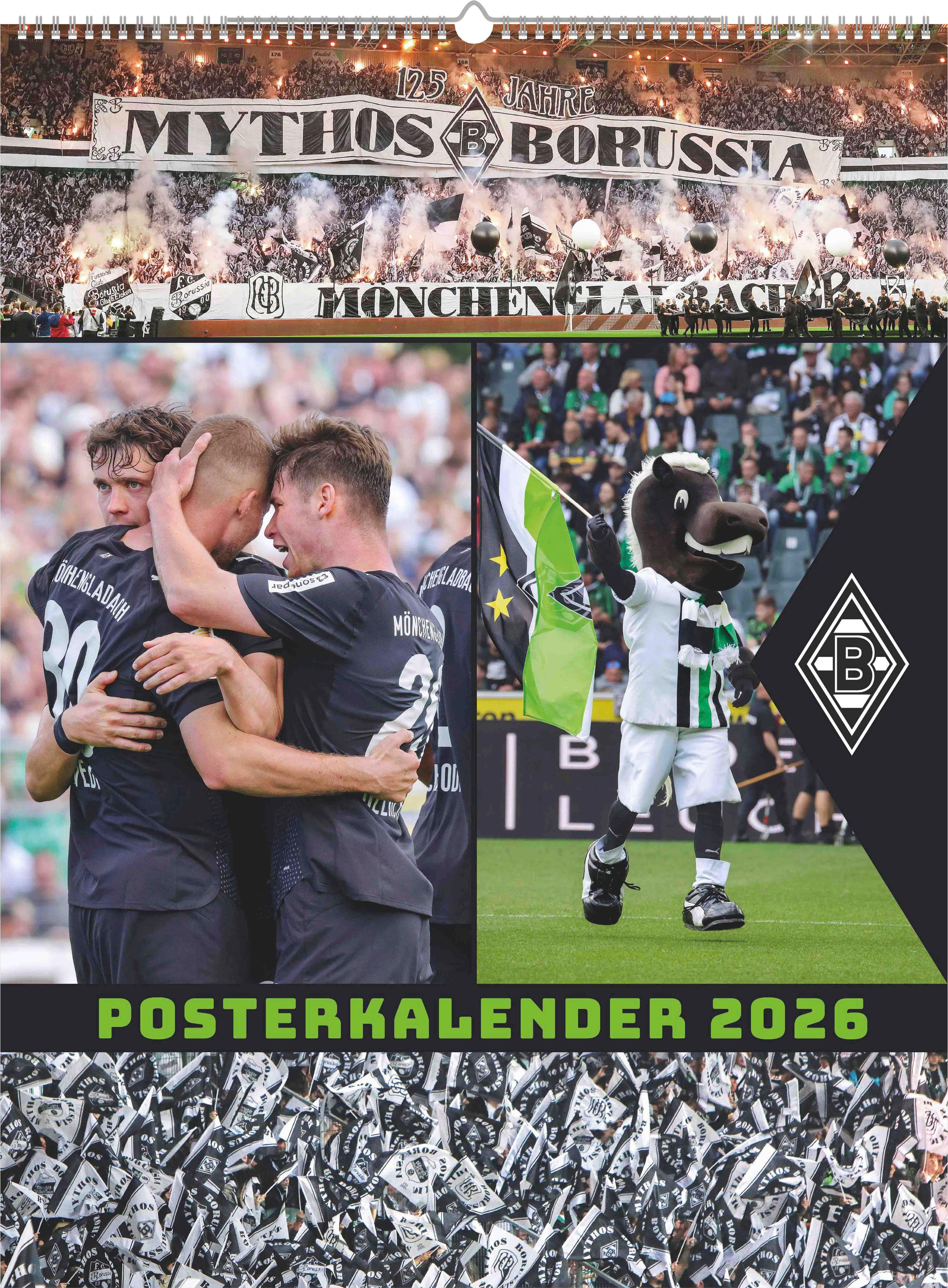 Vorderes Coverbild Borussia Mönchengladbach 2026 Wandkalender XL - Fußballkalender - Fankalender - 48x64 - Sport