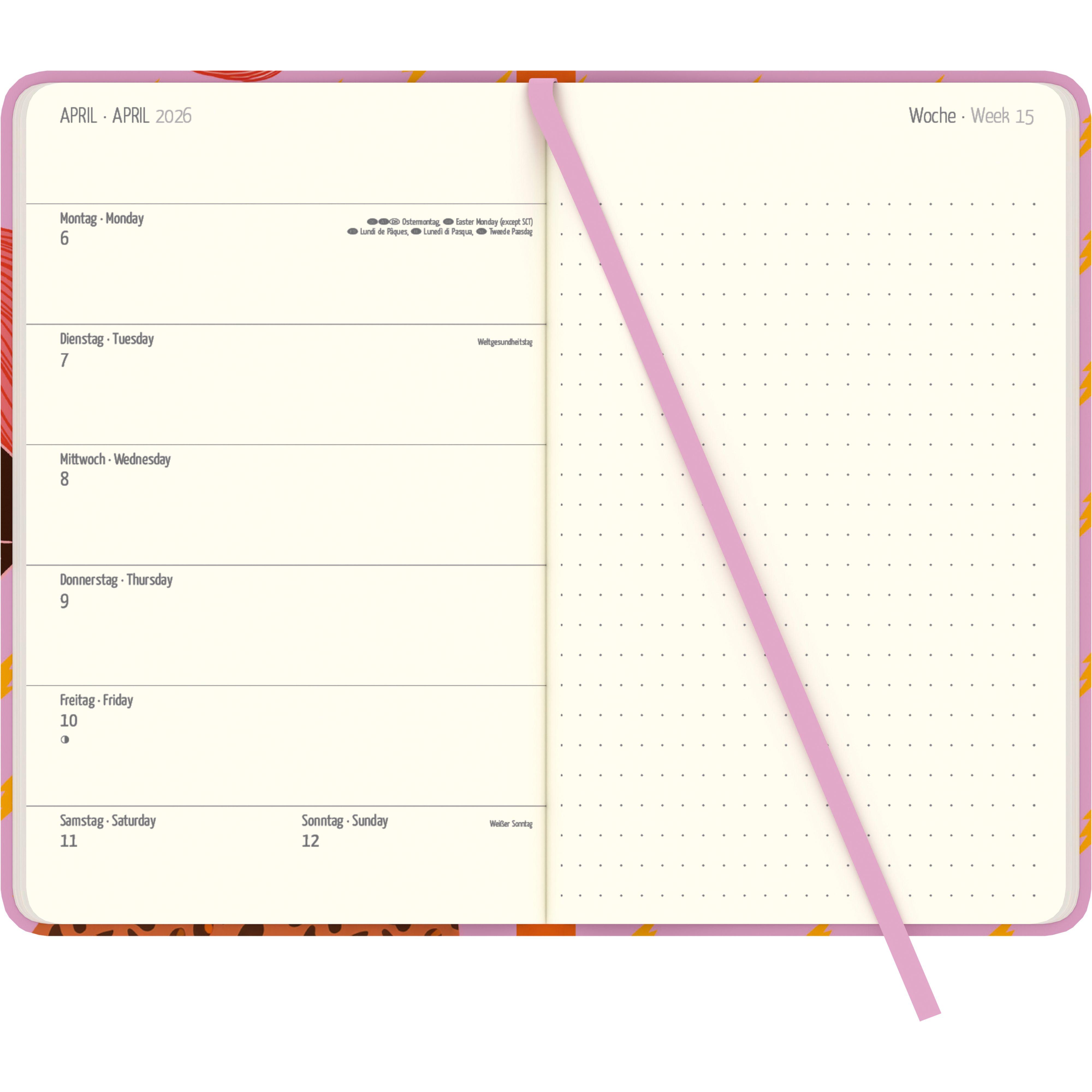 Beispielinhalt (Bild) Emmy Lupin Wochen-Notizkalender groß 2026 - Taschen-Kalender 13x21 cm - mit Verschlussband & Falttasche - Weekly