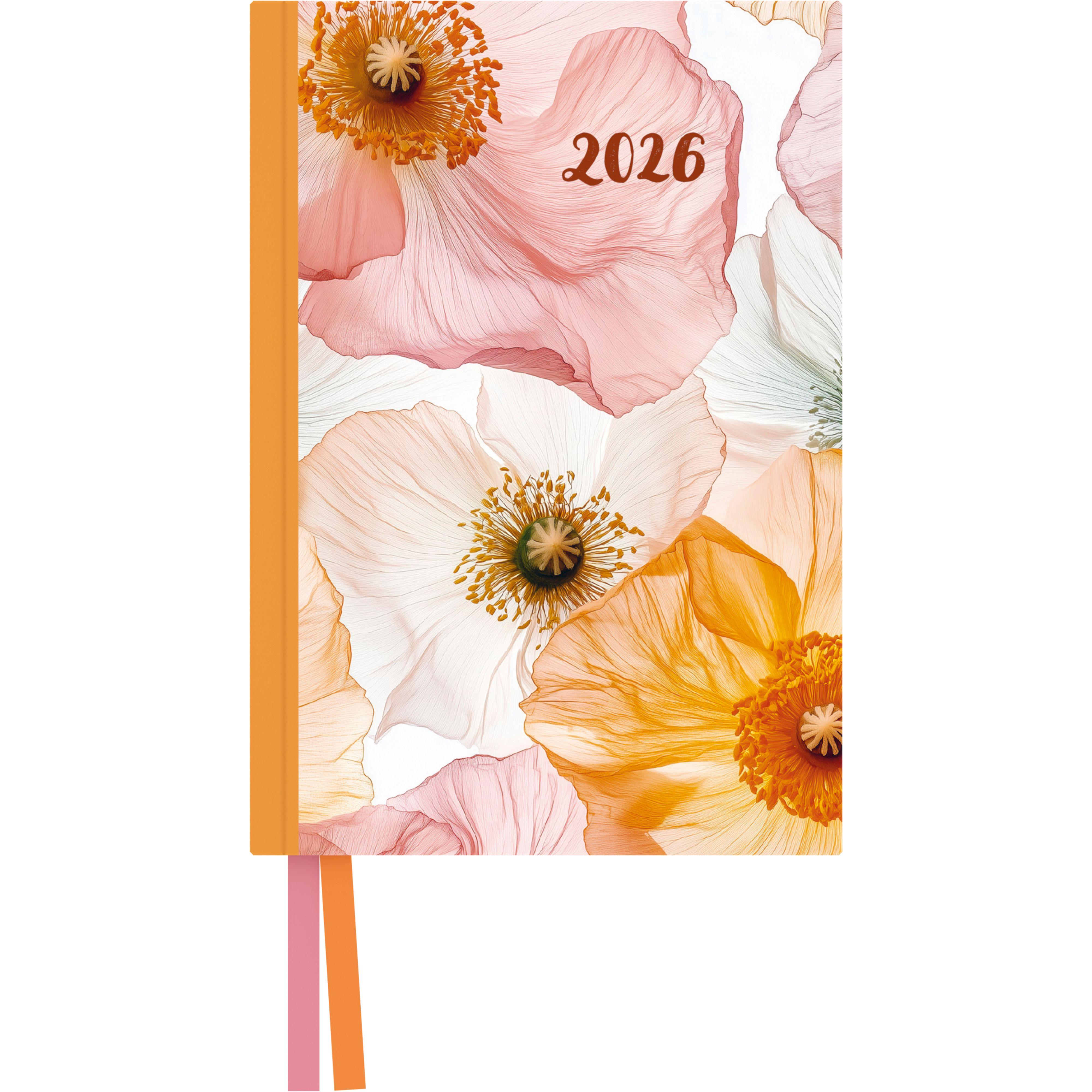 Vorderes Coverbild Bright Flowers Taschenkalender 2026 - Blumen-Design - Terminplaner mit Wochenkalendarium - Format 11,3 x 16,3 cm
