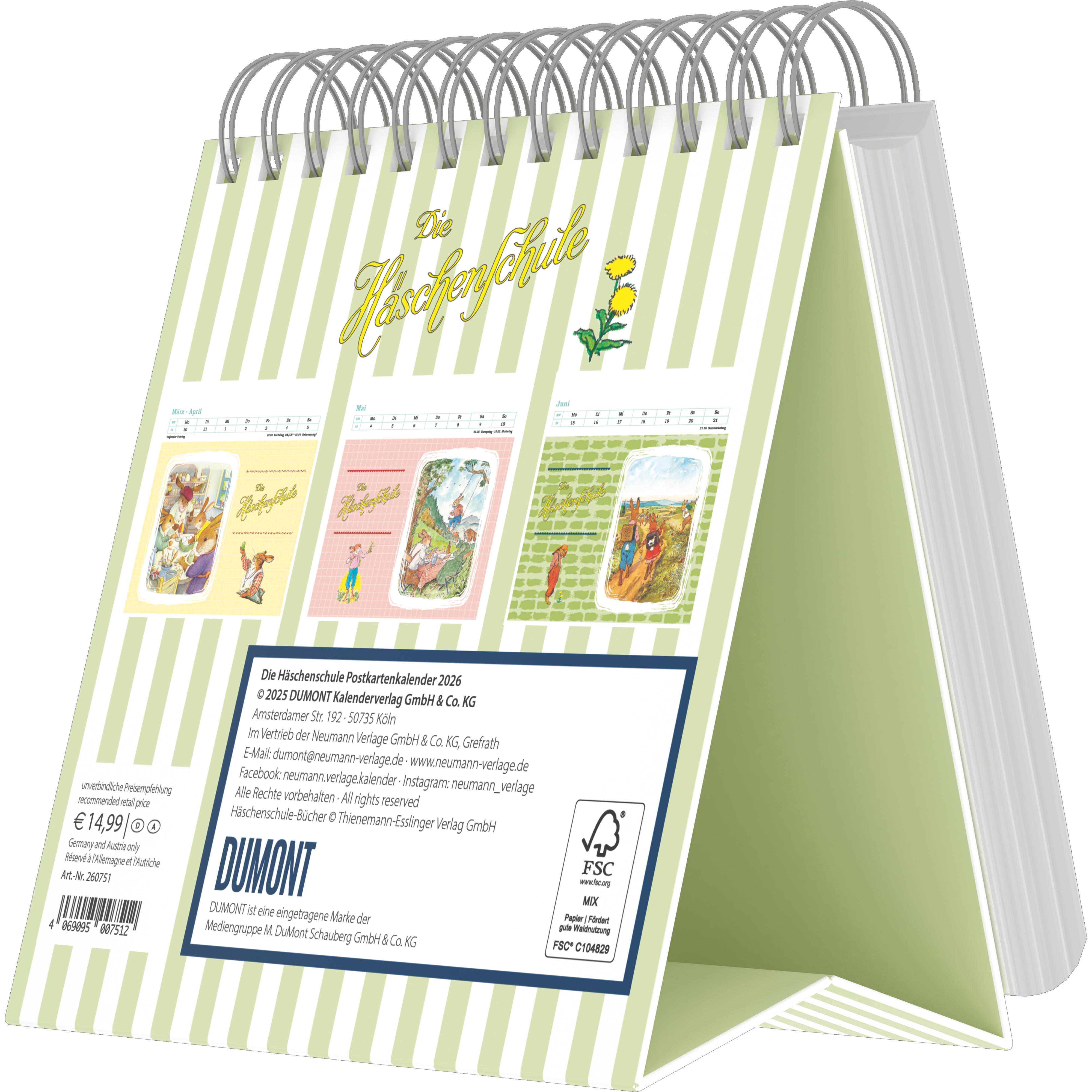 Beispielinhalt (Bild) Die Häschenschule - Postkartenkalender mit 53 Grußkarten