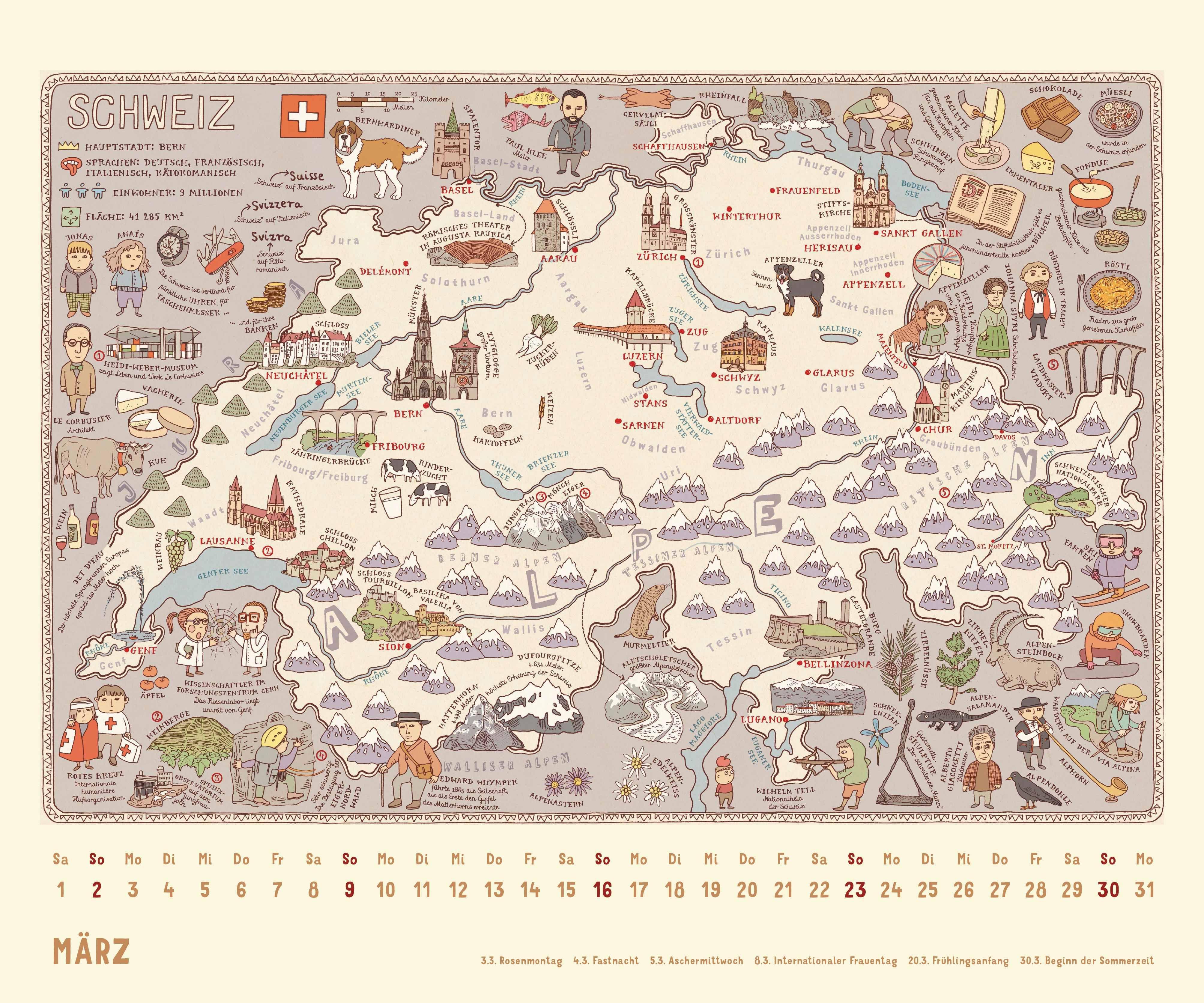 Beispielinhalt (Bild) Alle Welt 2026 - Landkarten-Kalender von DUMONT- Kinder-Kalender -Querformat 60 x 50 cm