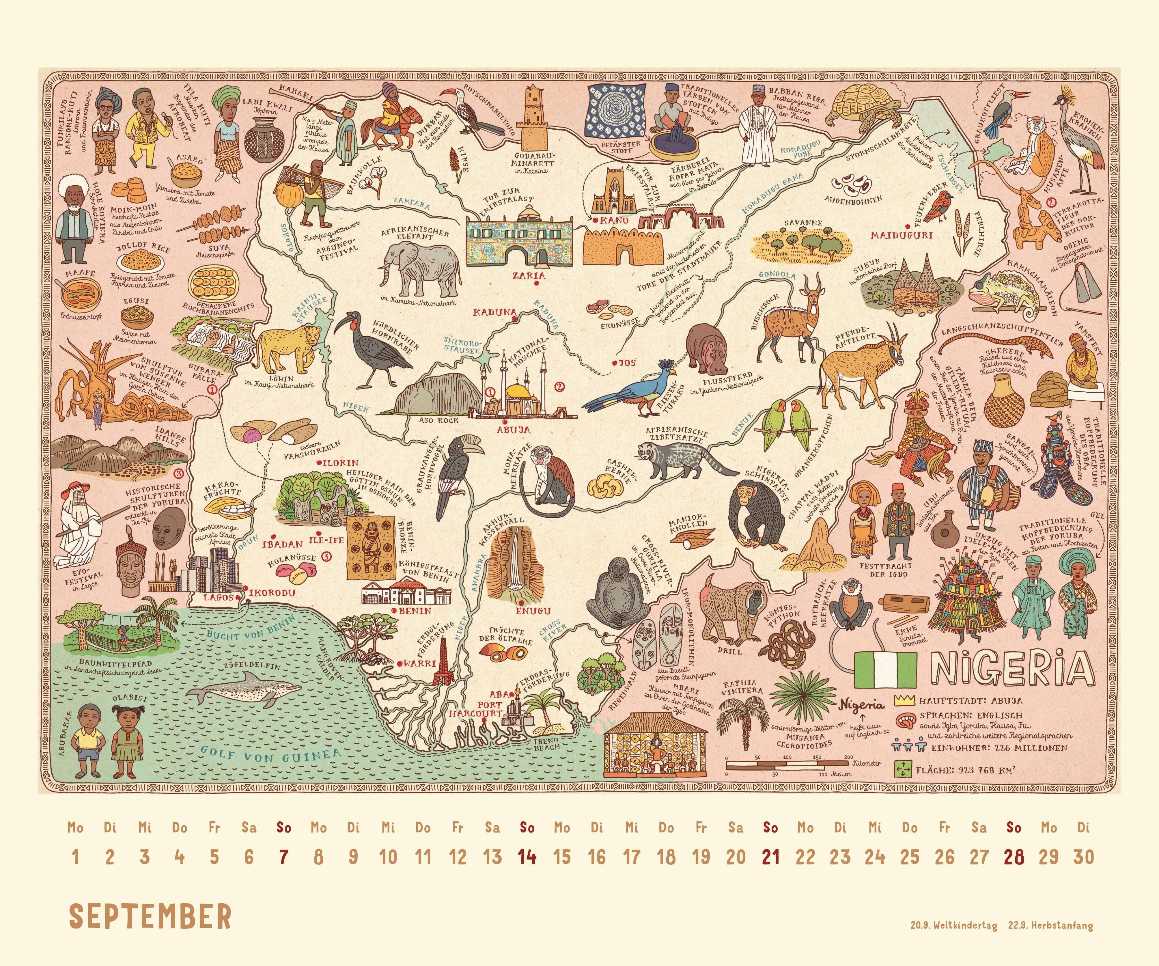 Beispielinhalt (Bild) Alle Welt 2026 - Landkarten-Kalender von DUMONT- Kinder-Kalender -Querformat 60 x 50 cm