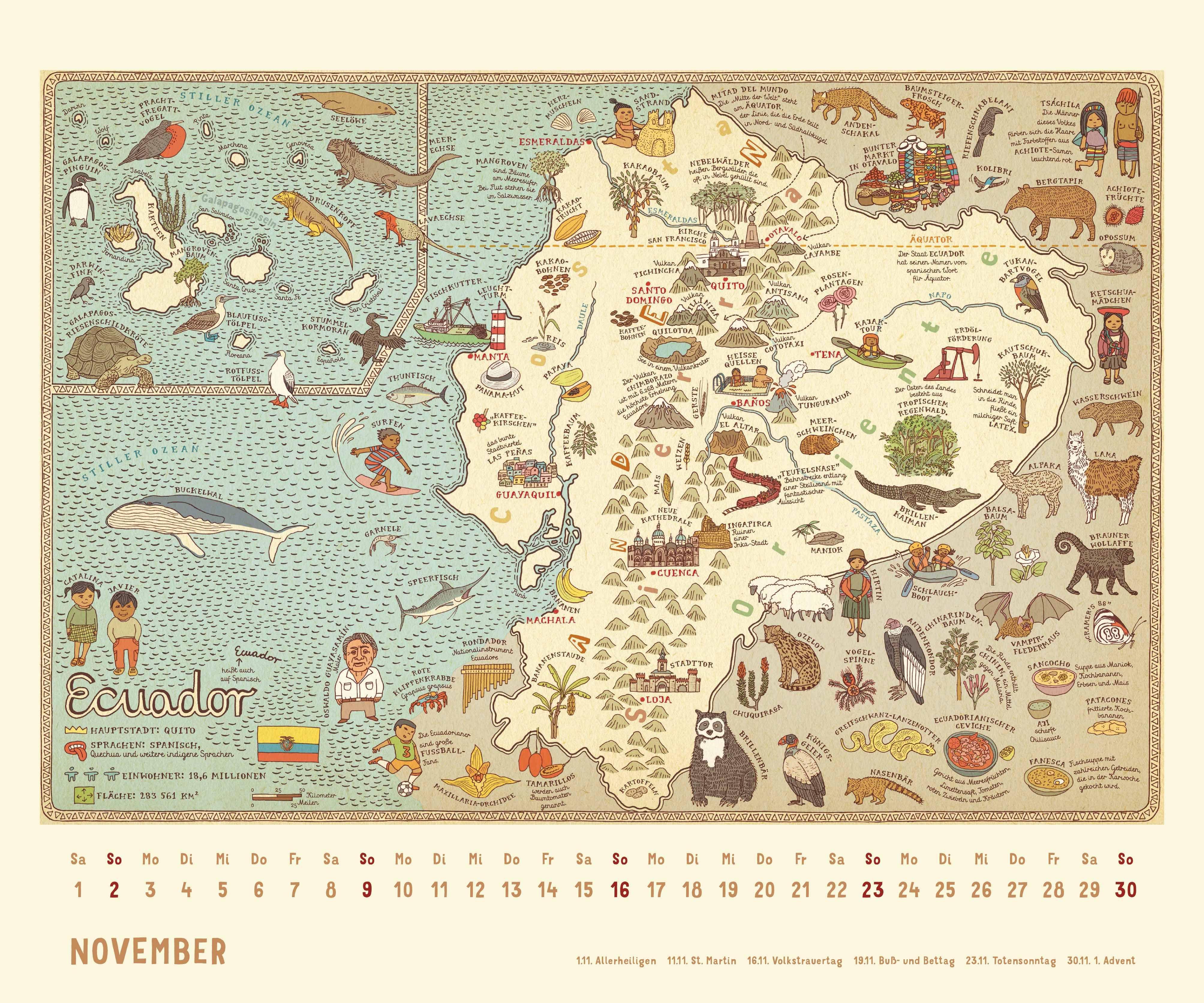 Beispielinhalt (Bild) Alle Welt 2026 - Landkarten-Kalender von DUMONT- Kinder-Kalender -Querformat 60 x 50 cm