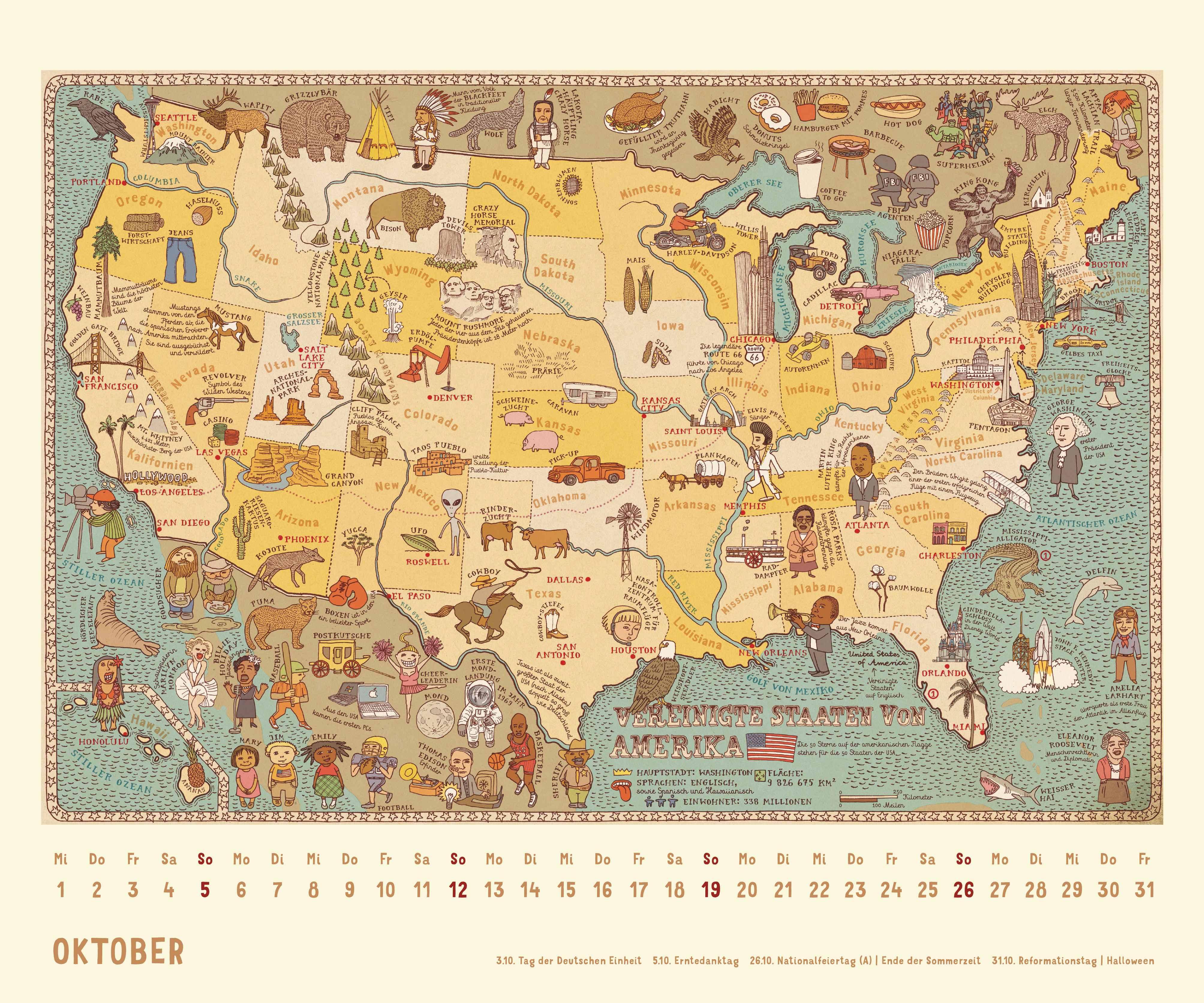 Beispielinhalt (Bild) Alle Welt 2026 - Landkarten-Kalender von DUMONT- Kinder-Kalender -Querformat 60 x 50 cm