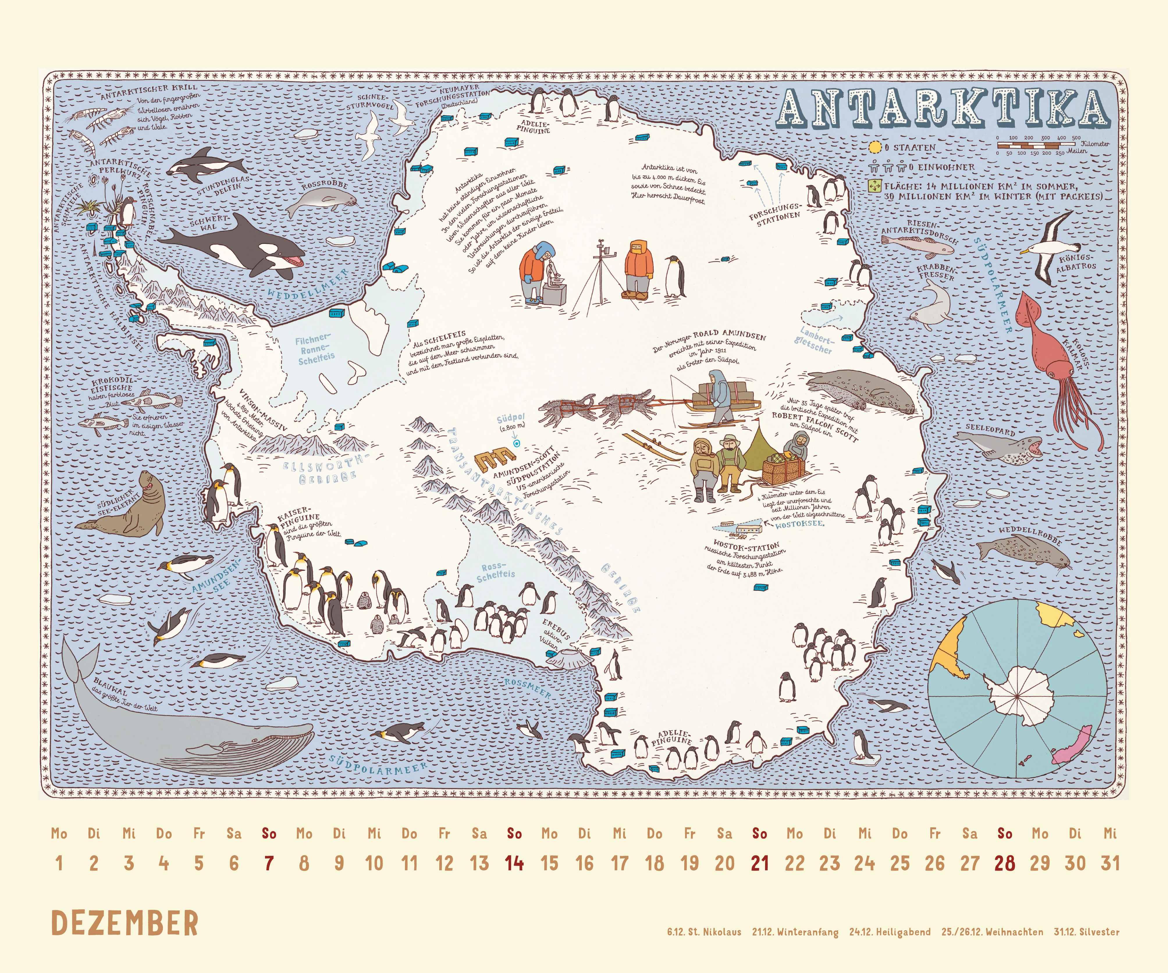 Beispielinhalt (Bild) Alle Welt 2026 - Landkarten-Kalender von DUMONT- Kinder-Kalender -Querformat 60 x 50 cm