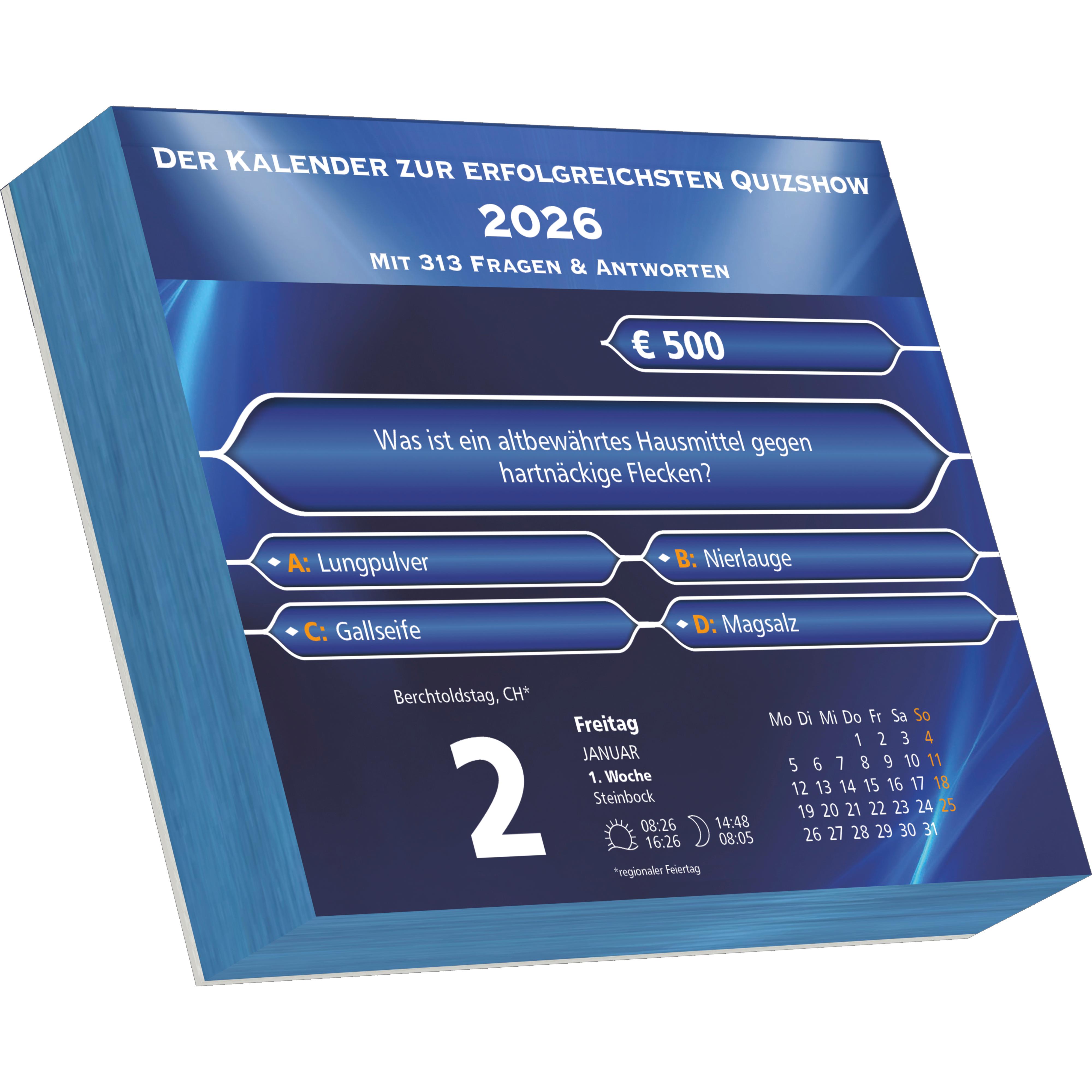 Beispielinhalt (Bild) Wer wird Millionär 2026 Tagesabreißkalender - 14.5x11,8 - Rätselkalender - Knobelkalender - Tischkalender