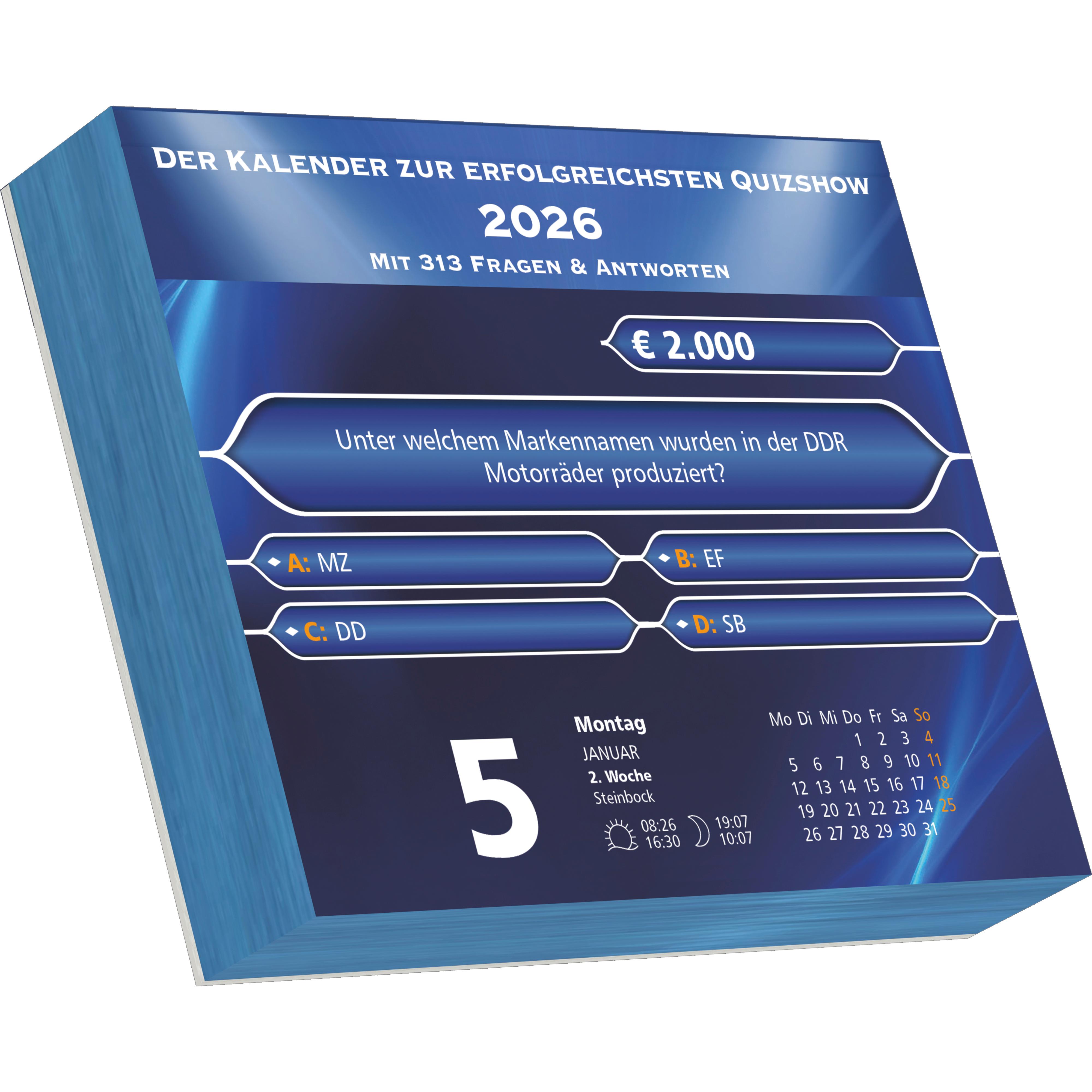 Beispielinhalt (Bild) Wer wird Millionär 2026 Tagesabreißkalender - 14.5x11,8 - Rätselkalender - Knobelkalender - Tischkalender