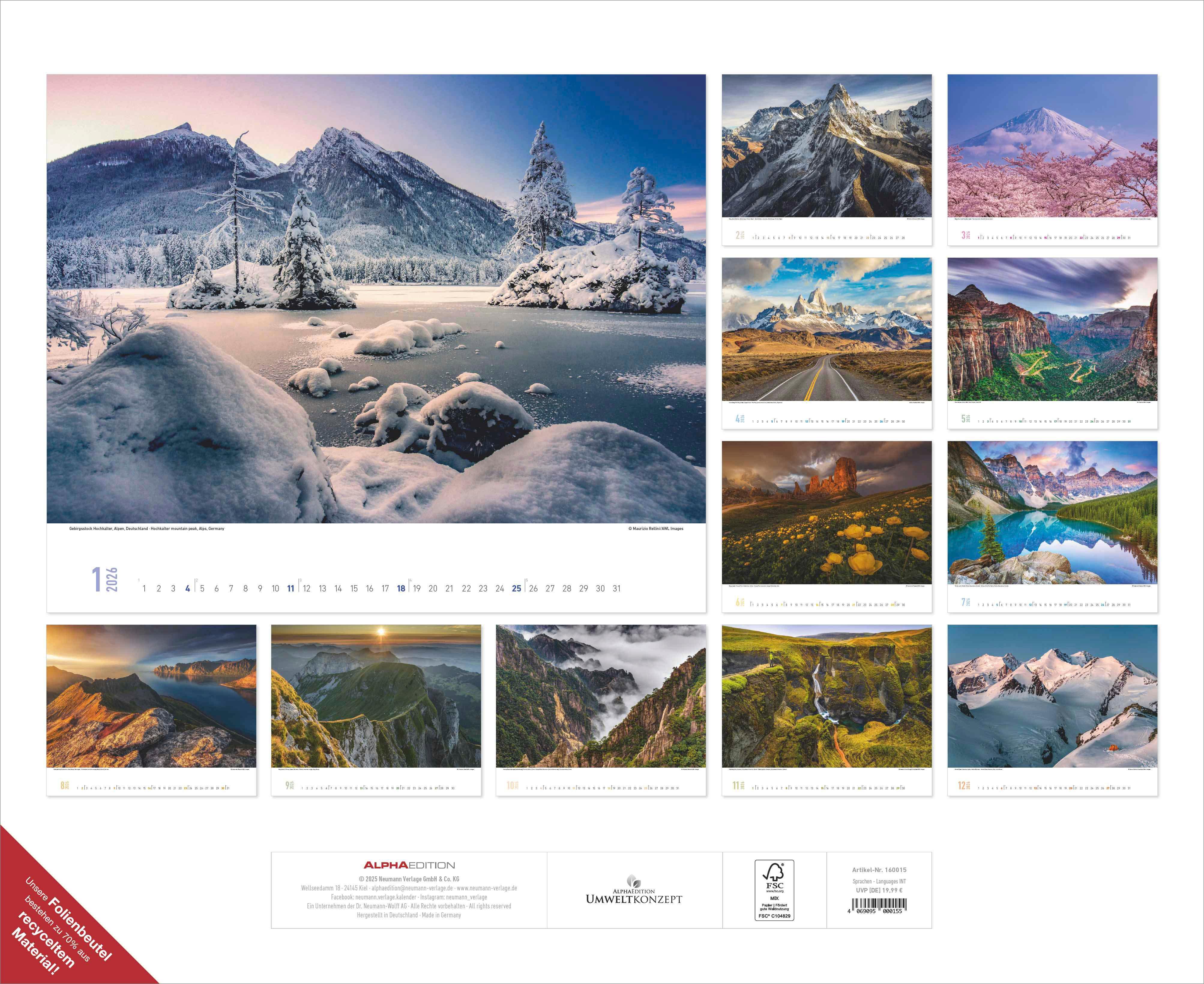 Rückseitencover ALPHA EDITION - Faszinierende Berge 2026 - 52 x 42,5 cm