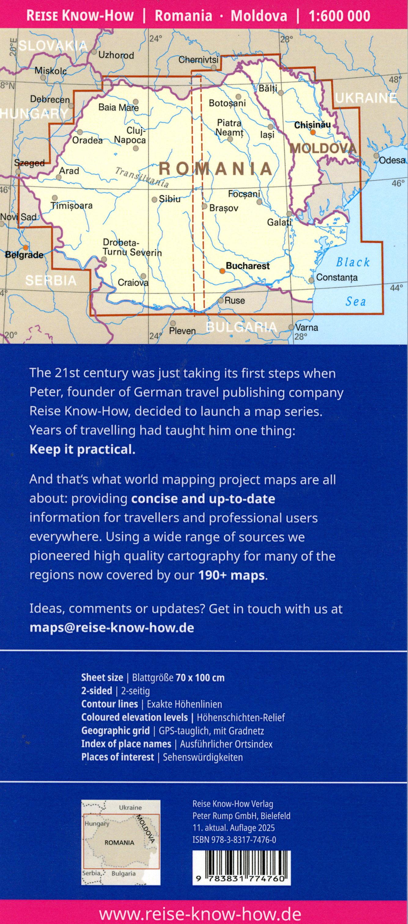 Beispielinhalt (Bild) Reise Know-How Landkarte Rumänien, Moldau / Romania, Moldova (1:600.000)