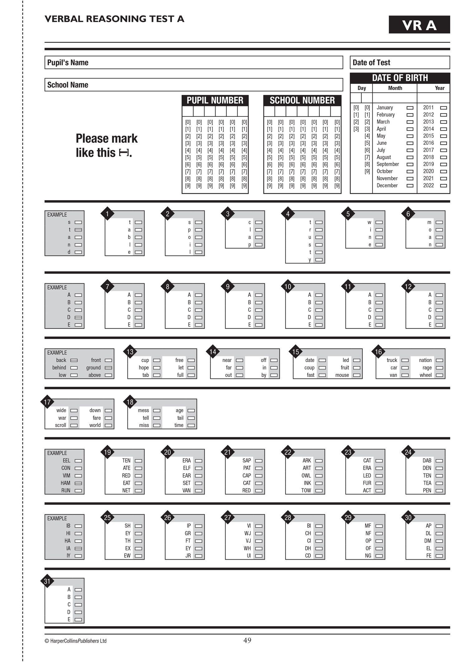 Beispielinhalt (Bild) 11+ Verbal Reasoning Practice Papers Book 3