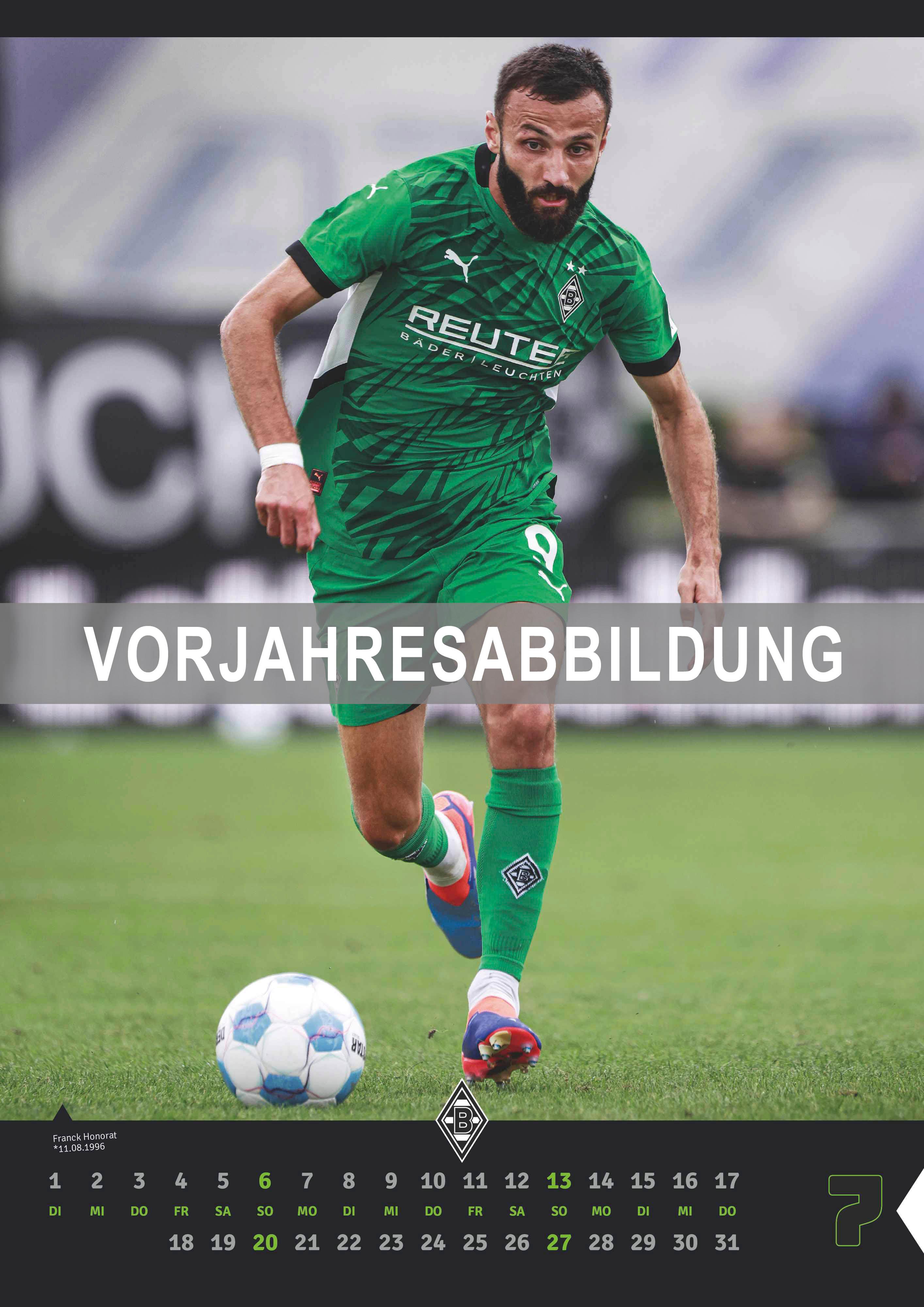 Beispielinhalt (Bild) Borussia Mönchengladbach 2026 - Fußball-Kalender - Wand-Kalender - Fan-Kalender - 29,7x42 - Sport