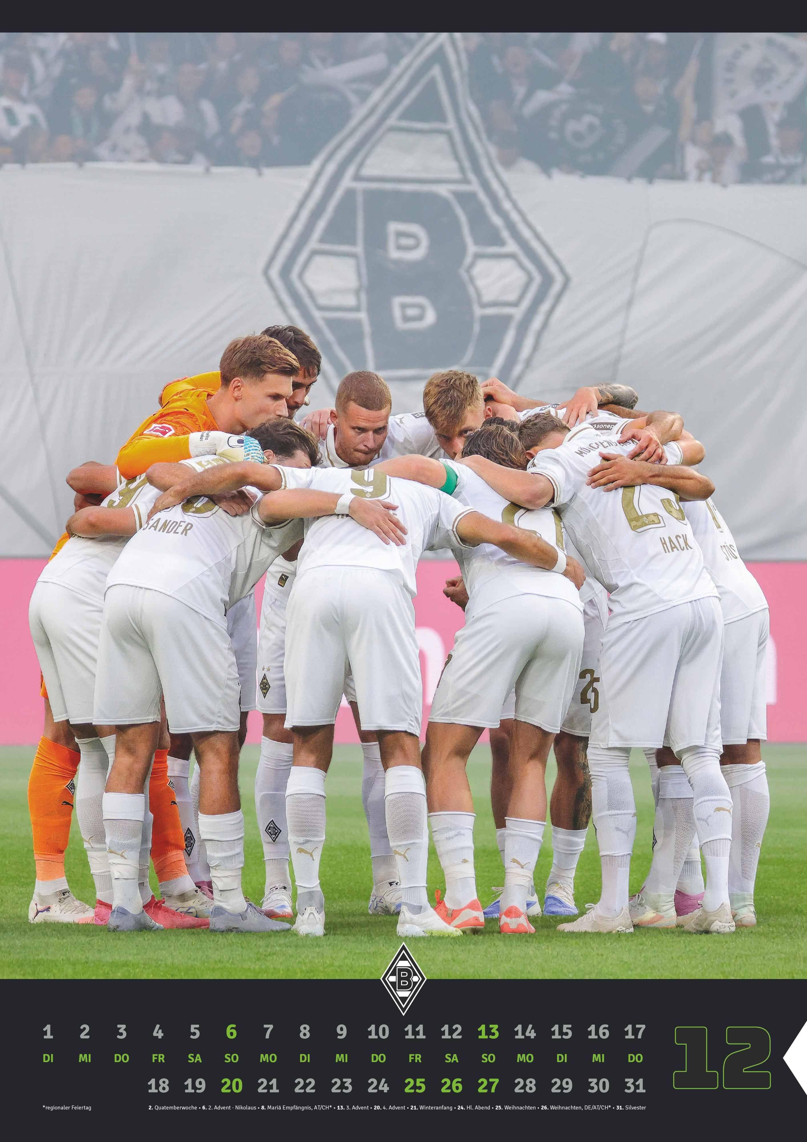 Beispielinhalt (Bild) Borussia Mönchengladbach 2026 - Fußball-Kalender - Wand-Kalender - Fan-Kalender - 29,7x42 - Sport