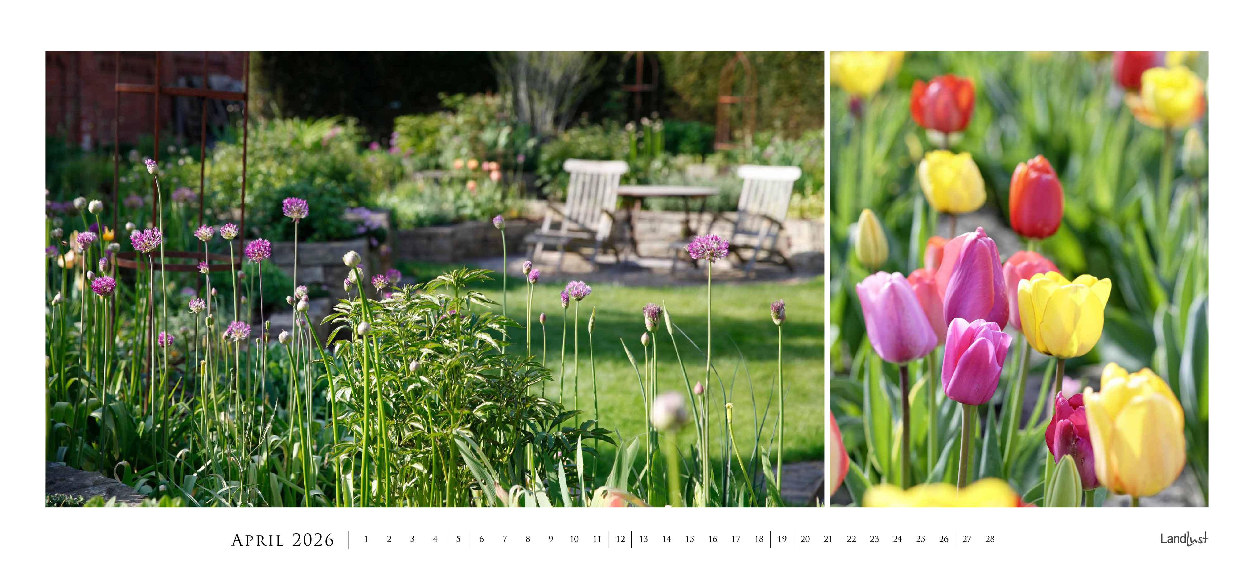 Beispielinhalt (Bild) Landlust Panorama: Garten-Kontraste 2026 Wand-Kalender - Panorama-Kalender - Fotografie - Gartenkalender 110x50