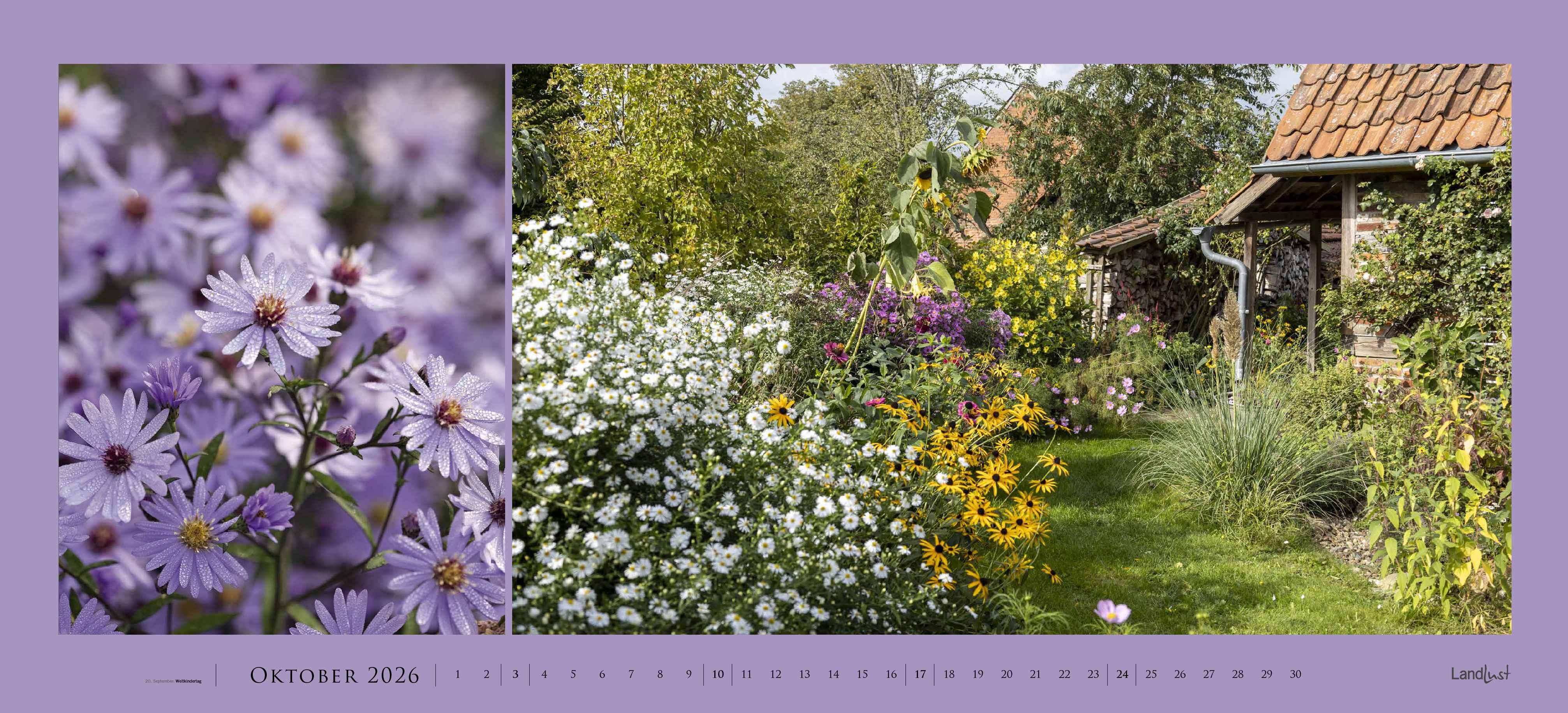 Beispielinhalt (Bild) Landlust Panorama: Garten-Kontraste 2026 Wand-Kalender - Panorama-Kalender - Fotografie - Gartenkalender 110x50