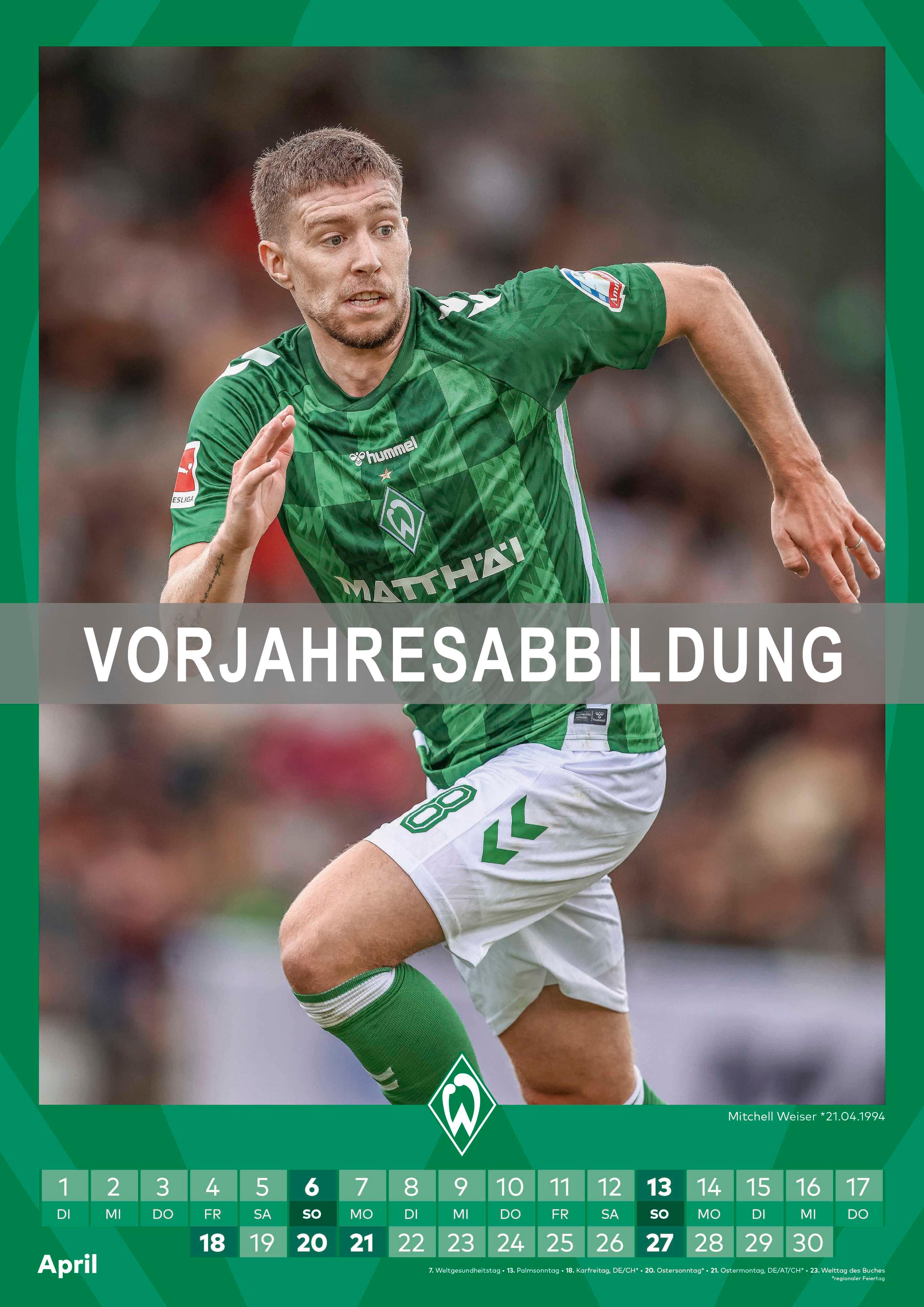 Beispielinhalt (Bild) Werder Bremen 2026 - A3-Kalender - Fußball-Kalender - Fan-Kalender - 29,7x42 - Sport