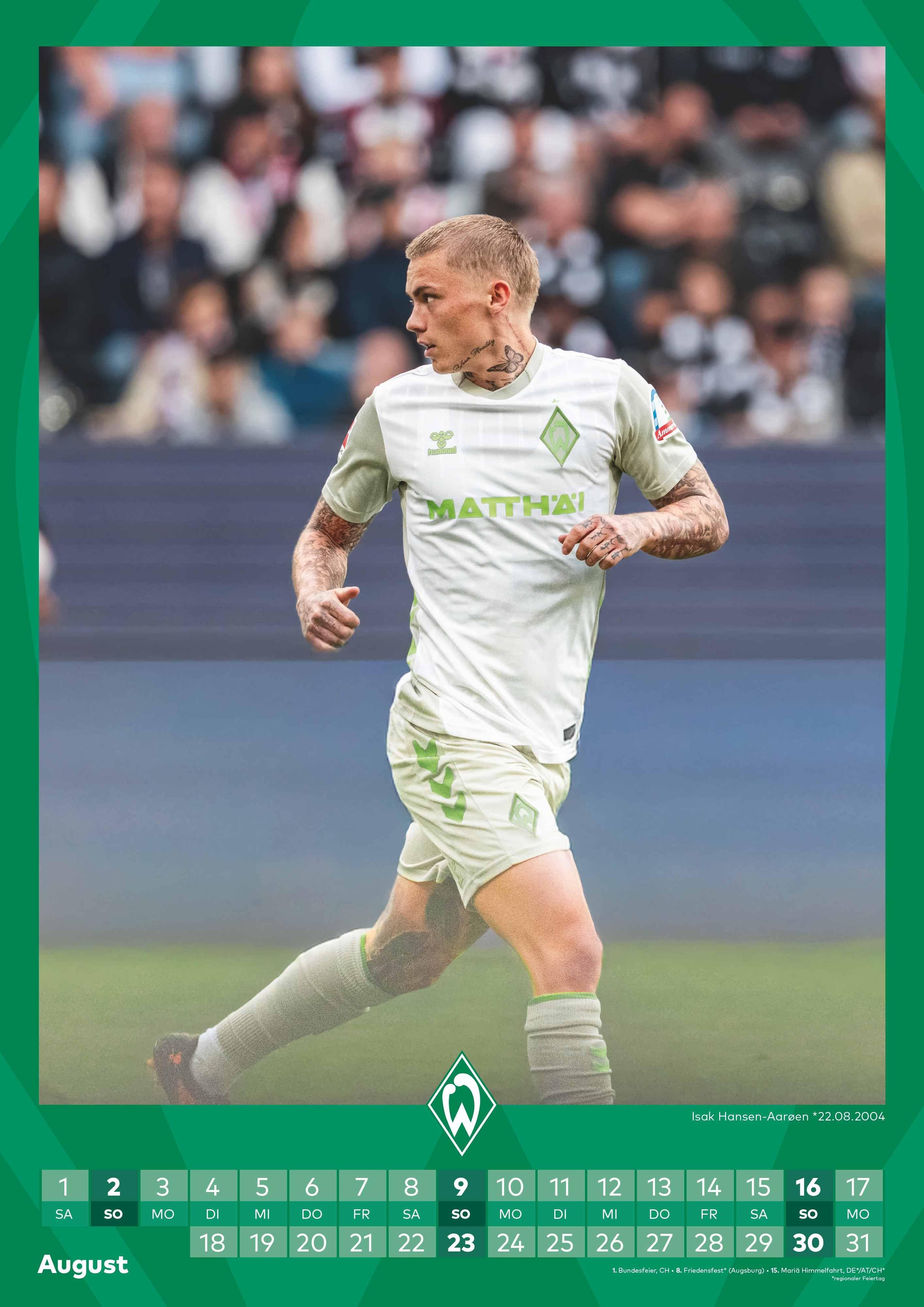 Beispielinhalt (Bild) Werder Bremen 2026 - A3-Kalender - Fußball-Kalender - Fan-Kalender - 29,7x42 - Sport