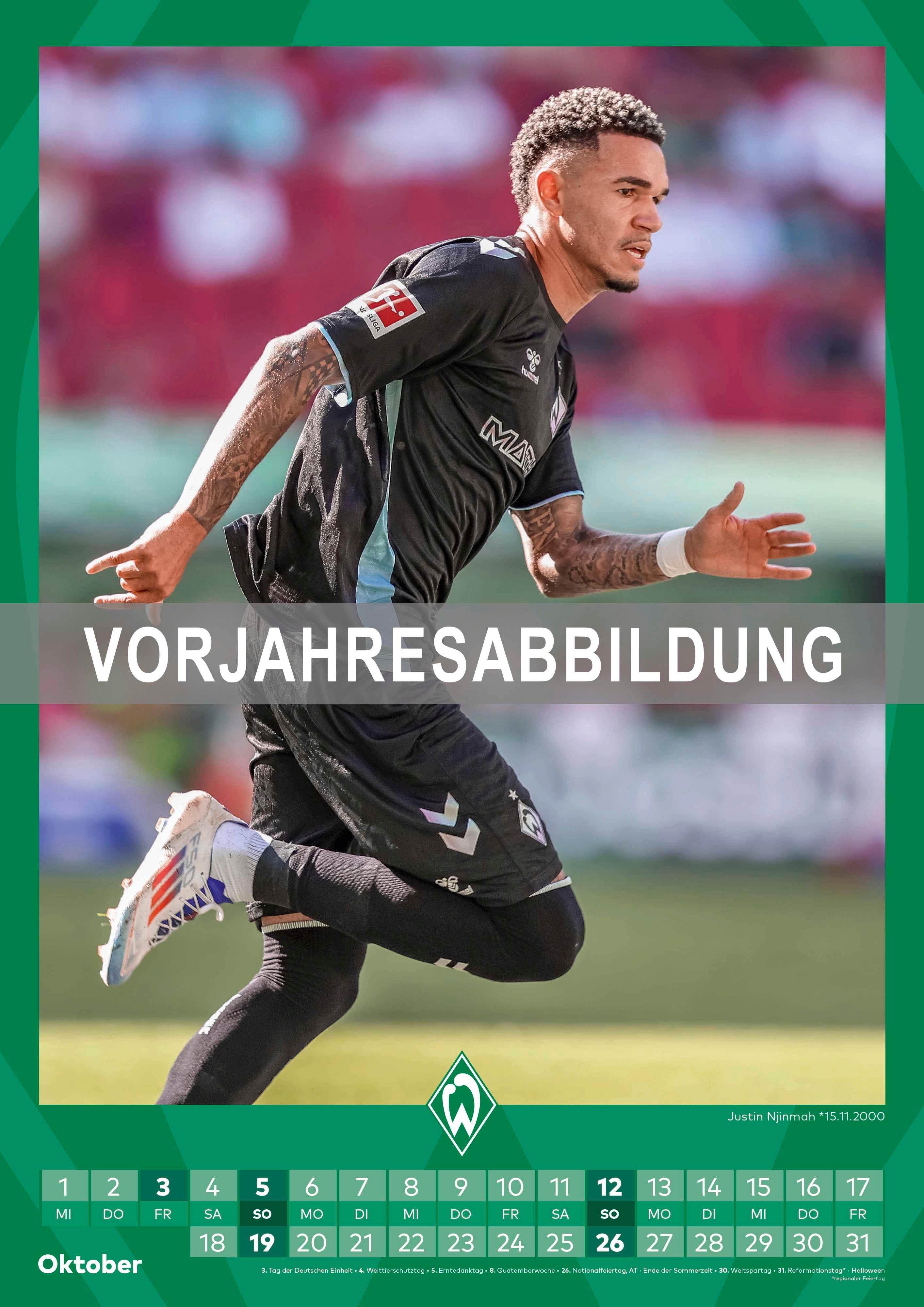 Beispielinhalt (Bild) Werder Bremen 2026 - A3-Kalender - Fußball-Kalender - Fan-Kalender - 29,7x42 - Sport