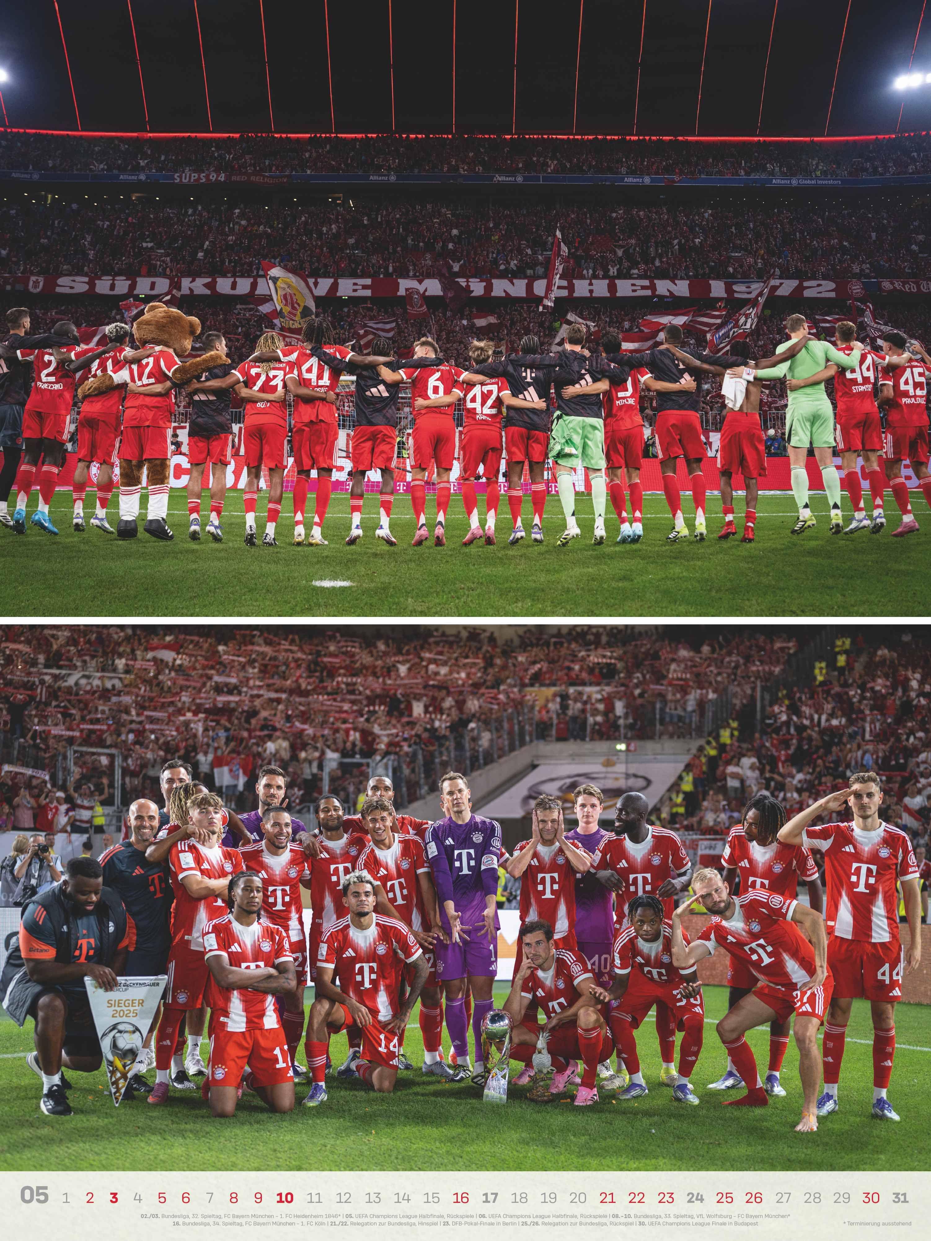 Beispielinhalt (Bild) N NEUMANNVERLAGE - FC Bayern München 2026 Posterkalender, 48x64cm, Fußball-Kalender mit Motiven der Stars, Fan-Kalender mit Fußball-Highlights, Spiralbindung und internationales Kalendarium