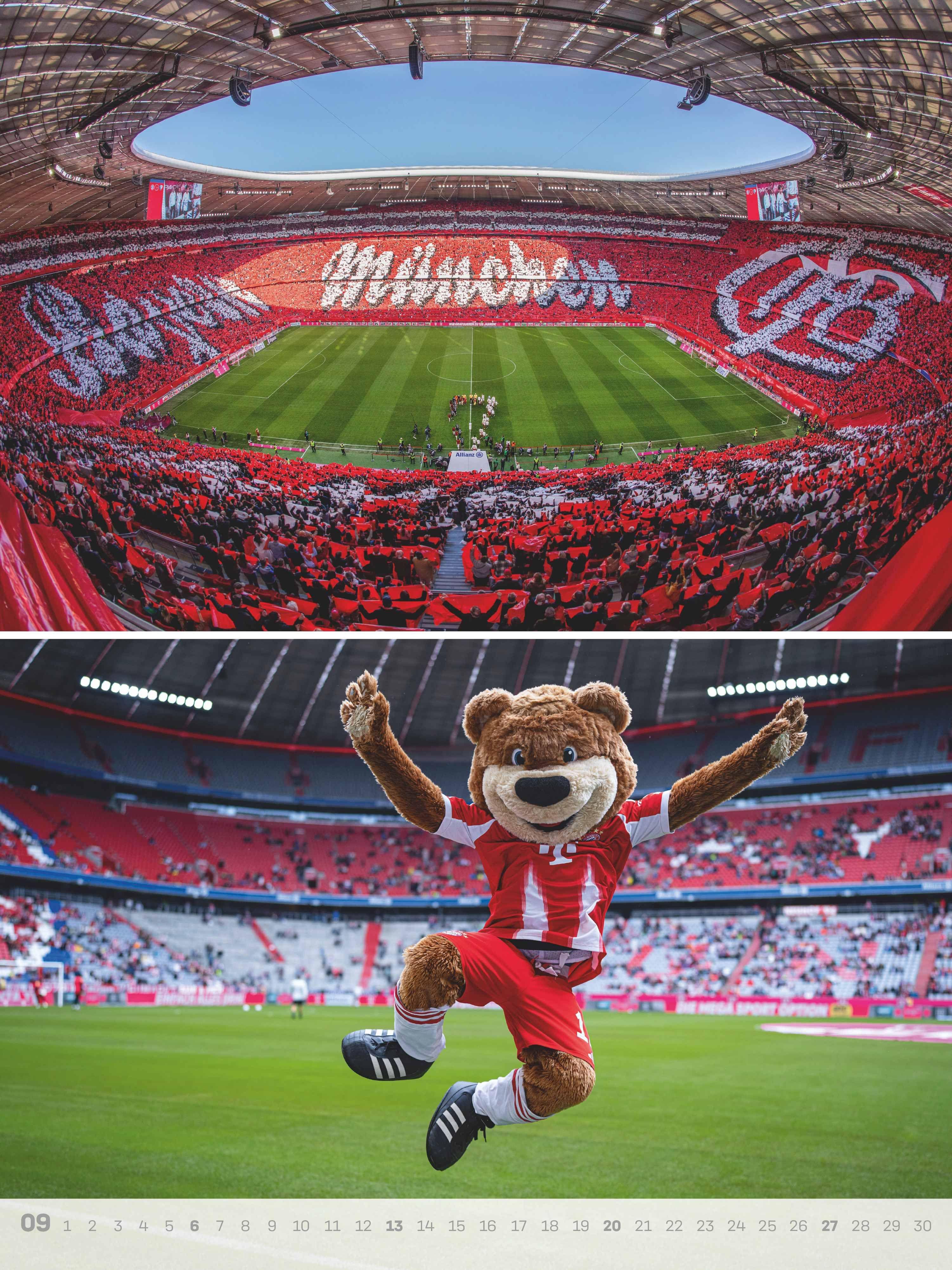 Beispielinhalt (Bild) N NEUMANNVERLAGE - FC Bayern München 2026 Posterkalender, 48x64cm, Fußball-Kalender mit Motiven der Stars, Fan-Kalender mit Fußball-Highlights, Spiralbindung und internationales Kalendarium