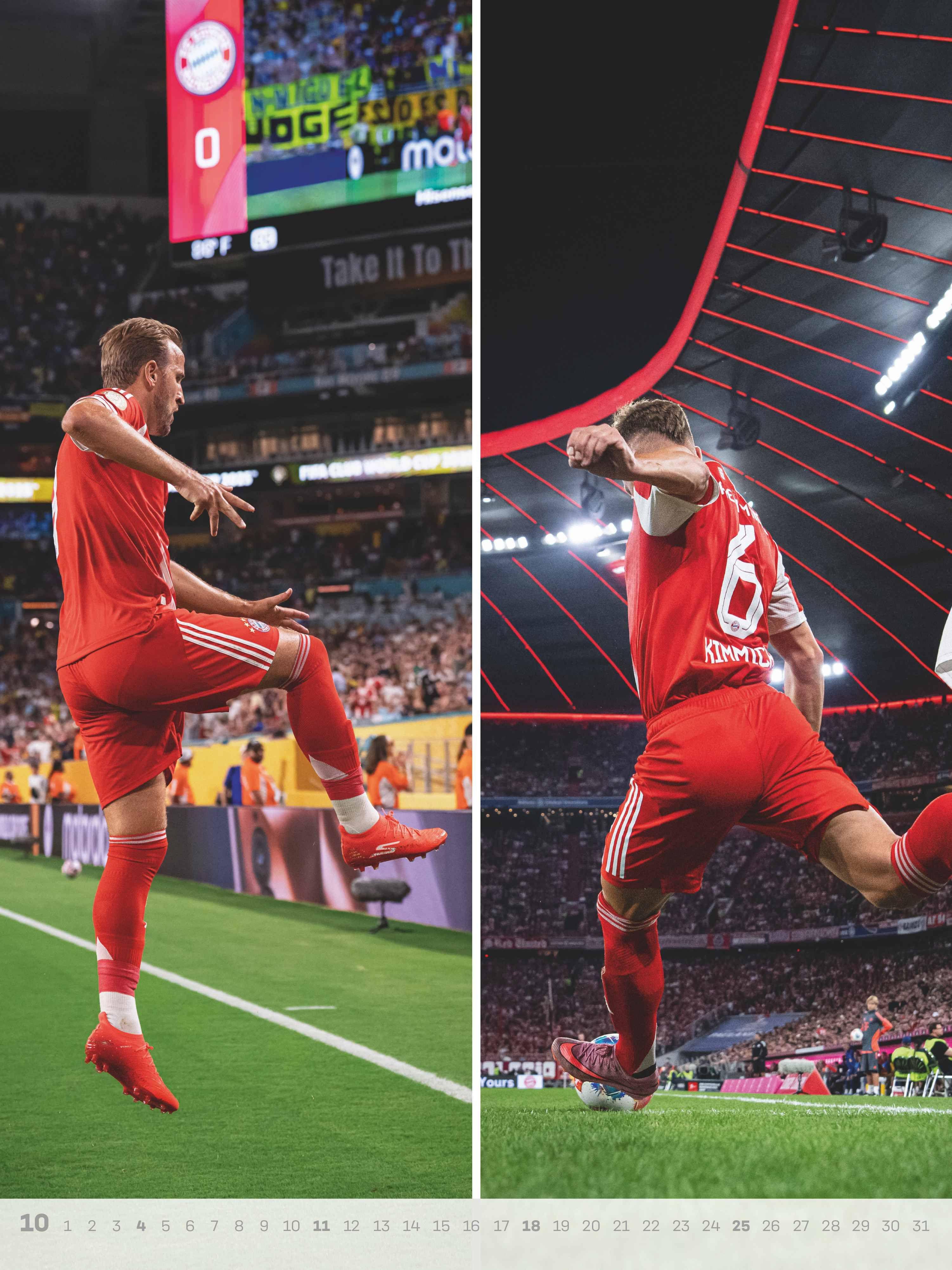 Beispielinhalt (Bild) N NEUMANNVERLAGE - FC Bayern München 2026 Posterkalender, 48x64cm, Fußball-Kalender mit Motiven der Stars, Fan-Kalender mit Fußball-Highlights, Spiralbindung und internationales Kalendarium