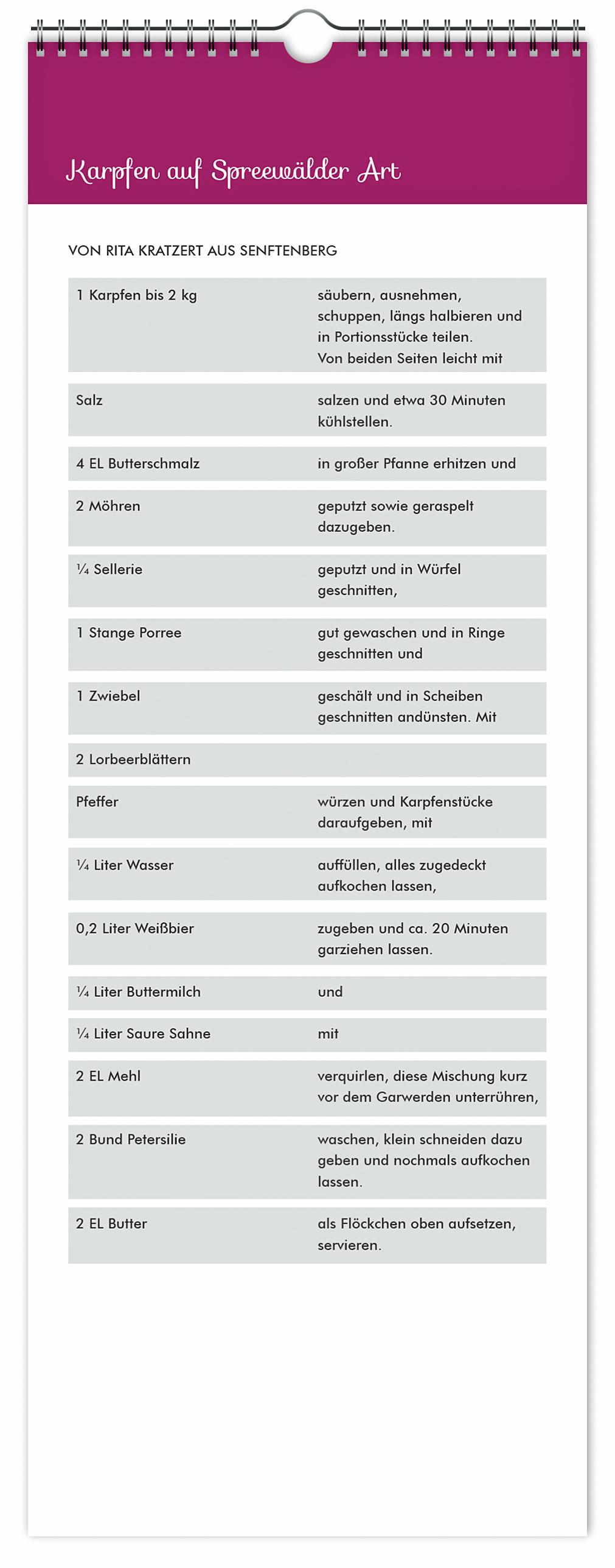 Beispielinhalt (Bild) Küchenkalender Spreewald 2026 NEU! inkl. Rezepte
