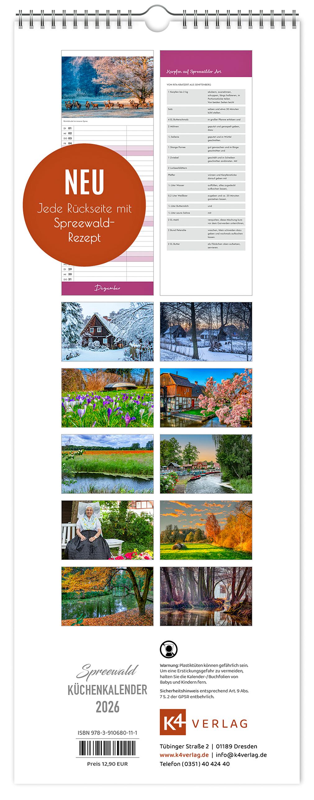 Beispielinhalt (Bild) Küchenkalender Spreewald 2026 NEU! inkl. Rezepte
