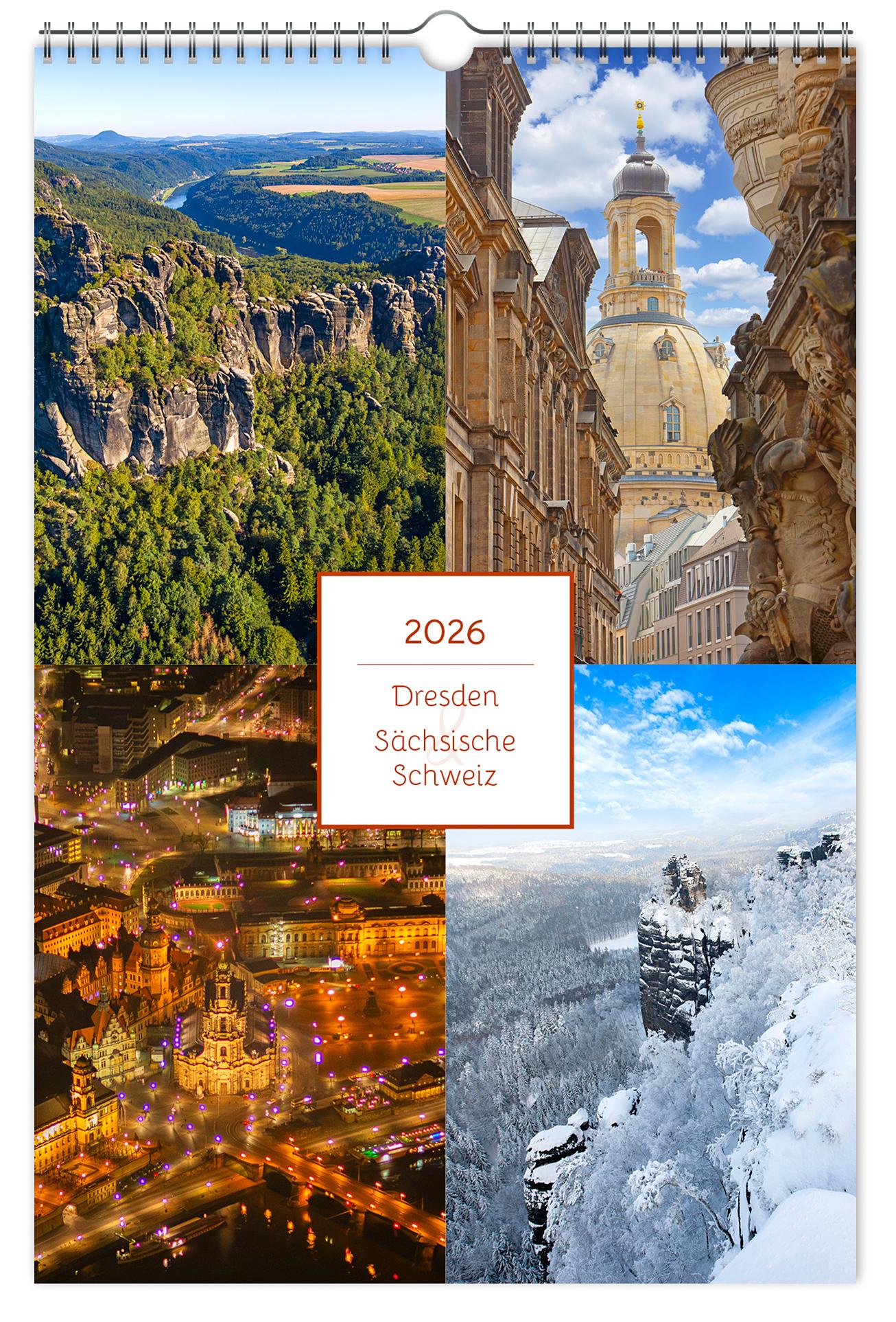 Vorderes Coverbild Kalender Dresden und Sächsische Schweiz 2026
