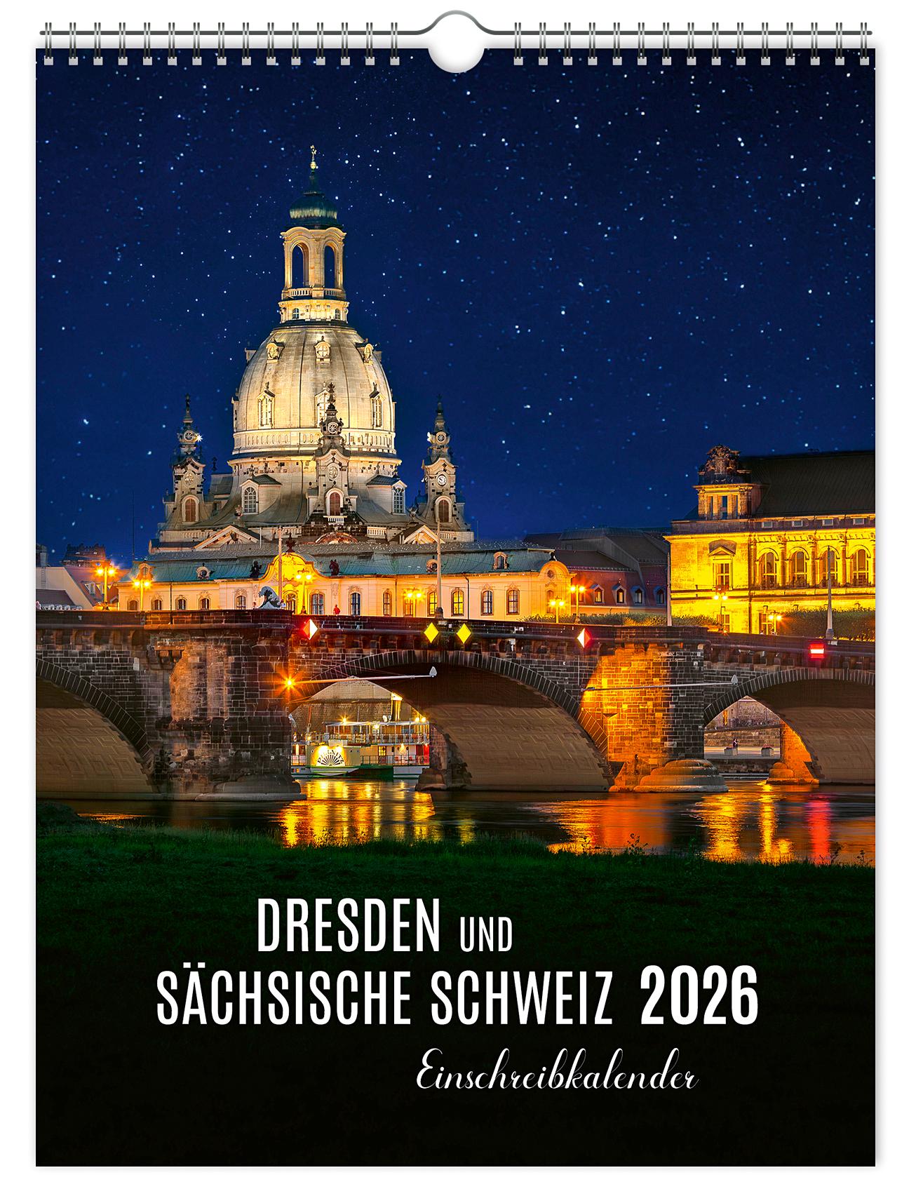 Vorderes Coverbild Einschreibkalender Dresden und Sächsische Schweiz 2026