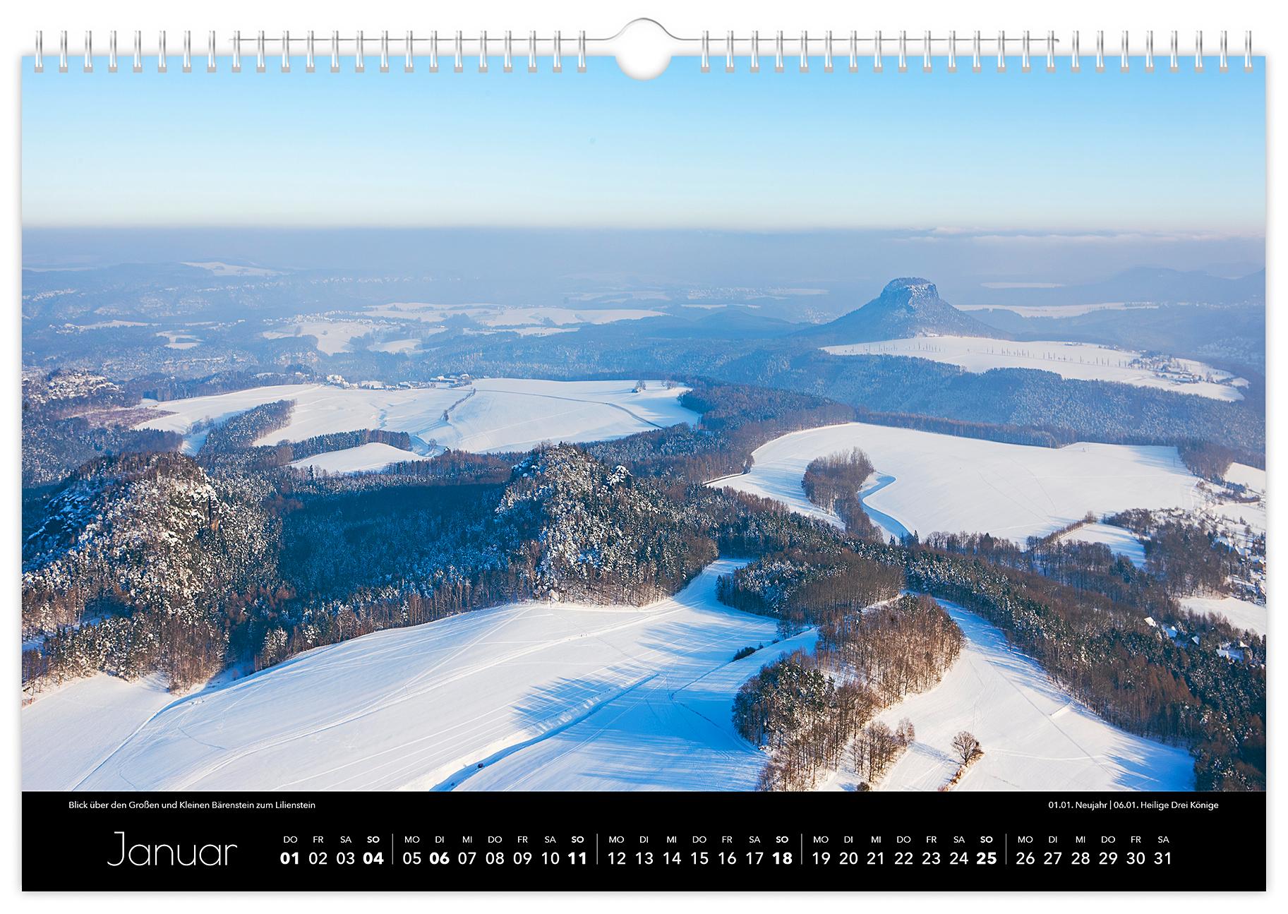 Beispielinhalt (Bild) Kalender Sächsische Schweiz Luftaufnahmen 2026