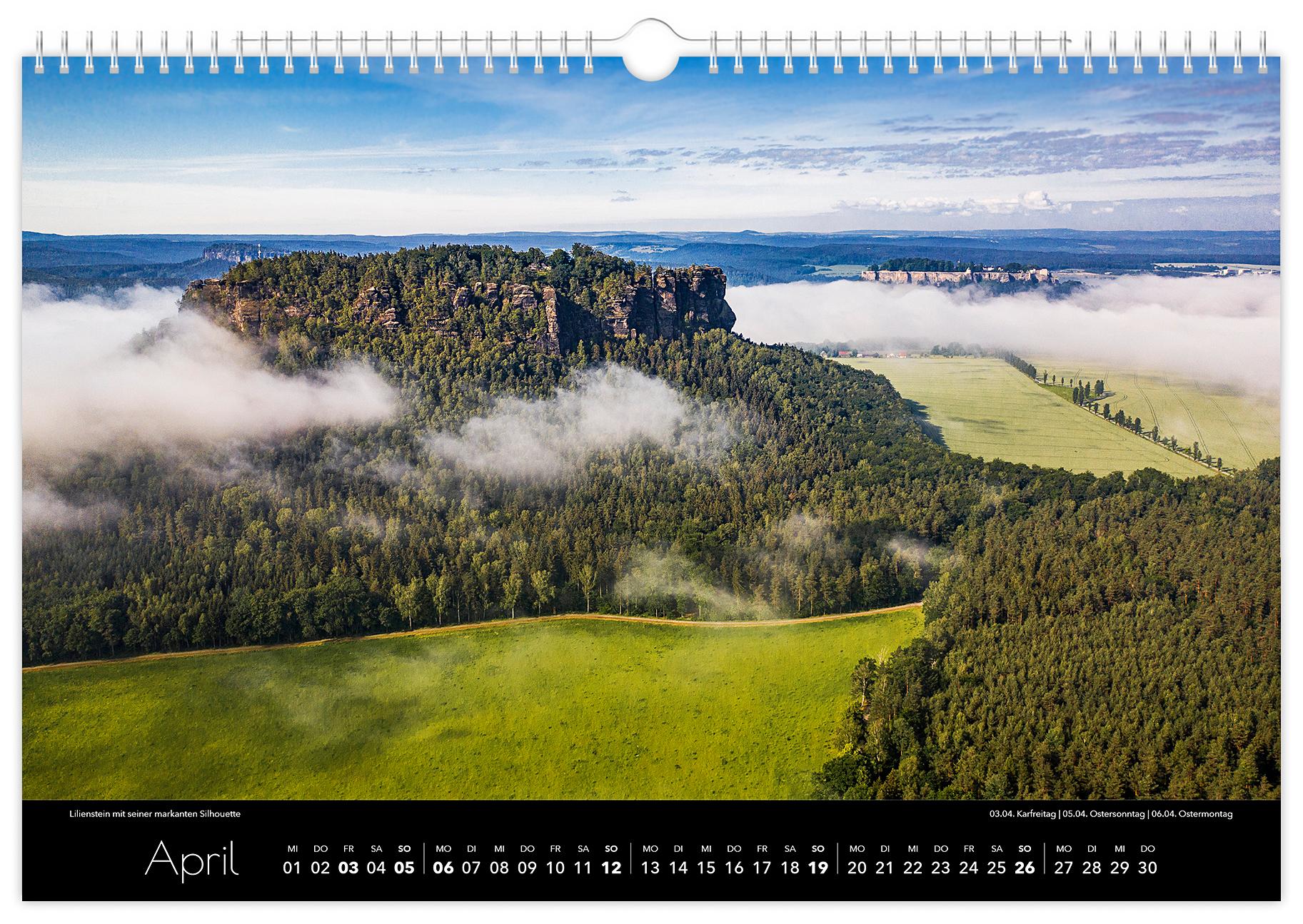 Beispielinhalt (Bild) Kalender Sächsische Schweiz Luftaufnahmen 2026