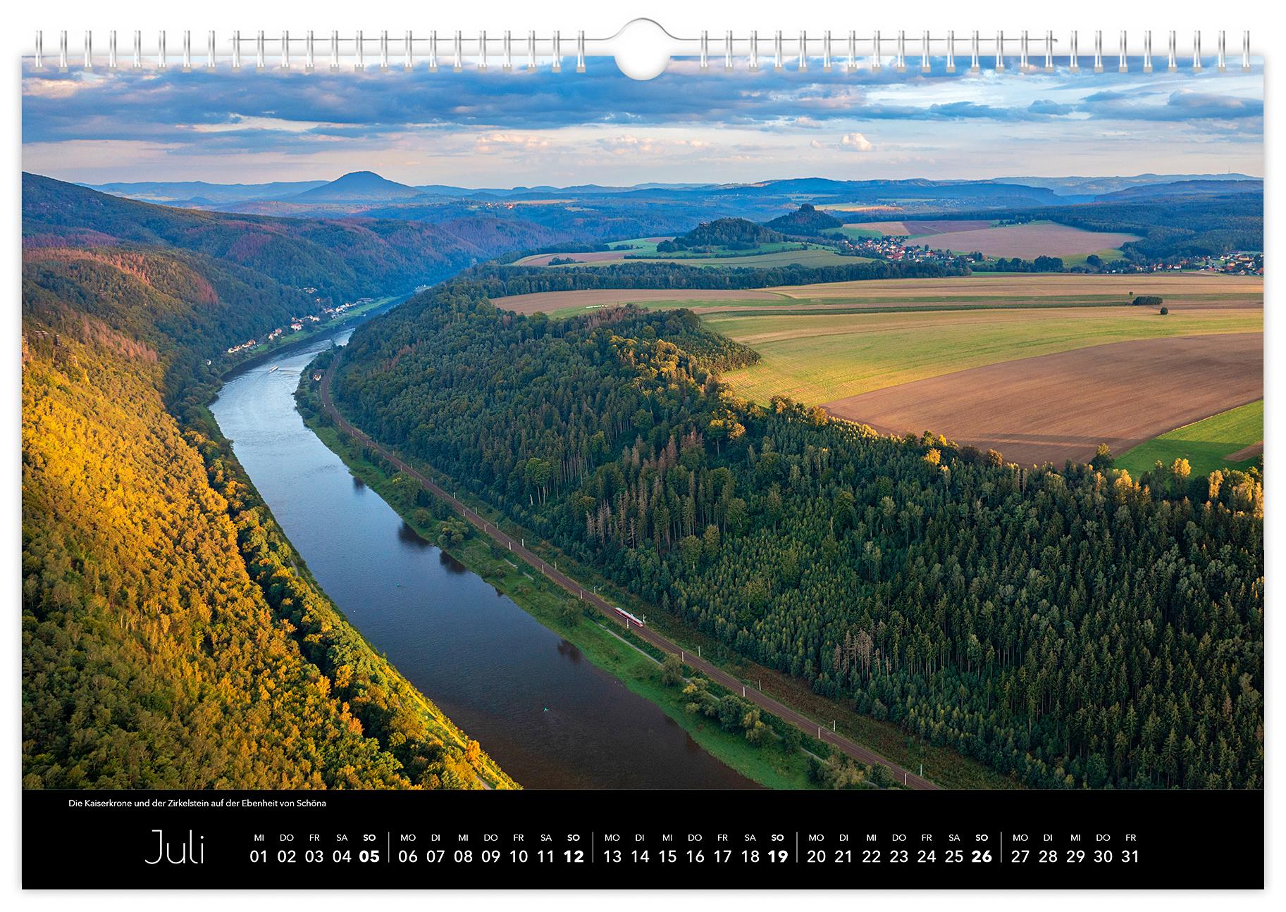 Beispielinhalt (Bild) Kalender Sächsische Schweiz Luftaufnahmen 2026