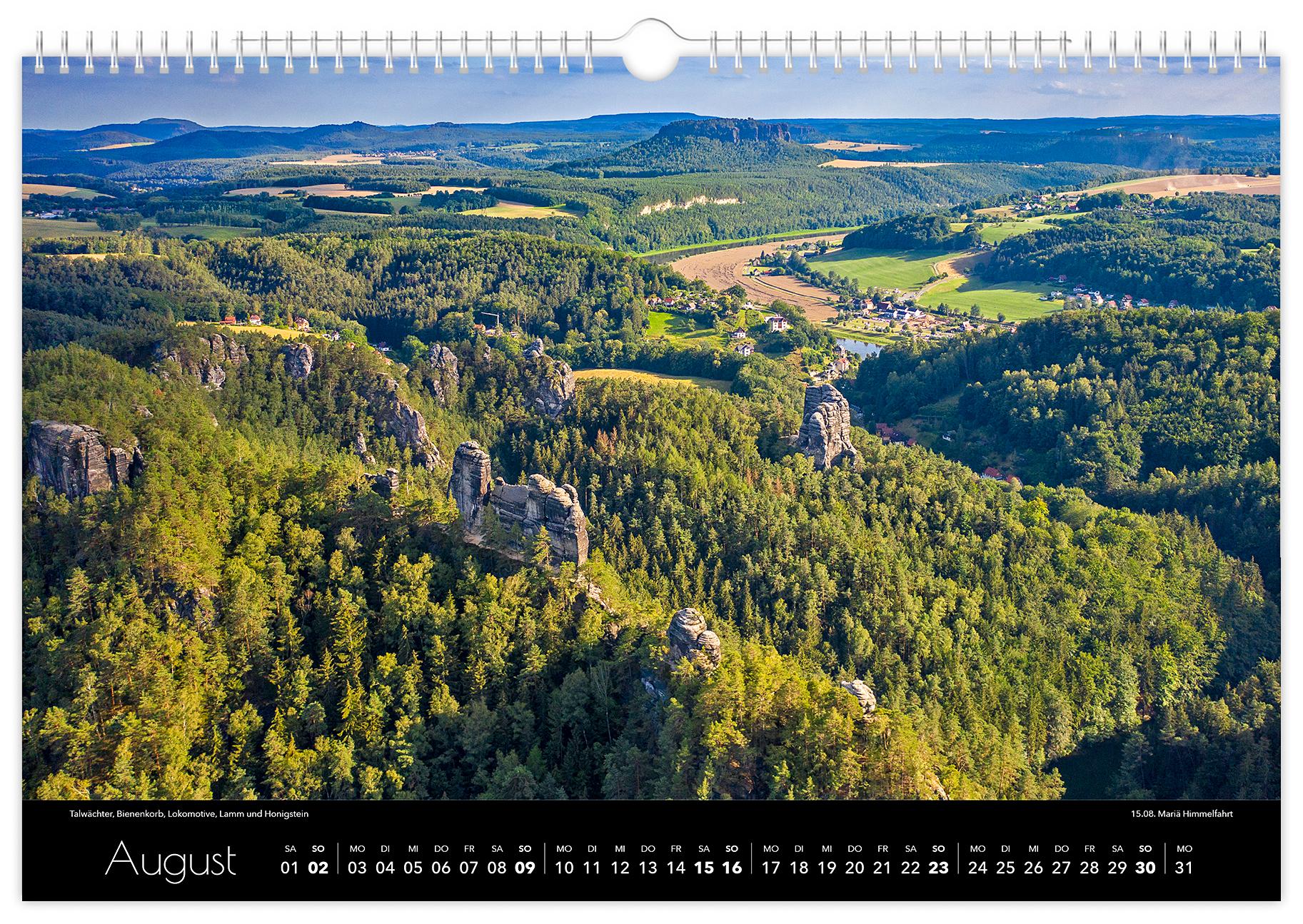 Beispielinhalt (Bild) Kalender Sächsische Schweiz Luftaufnahmen 2026