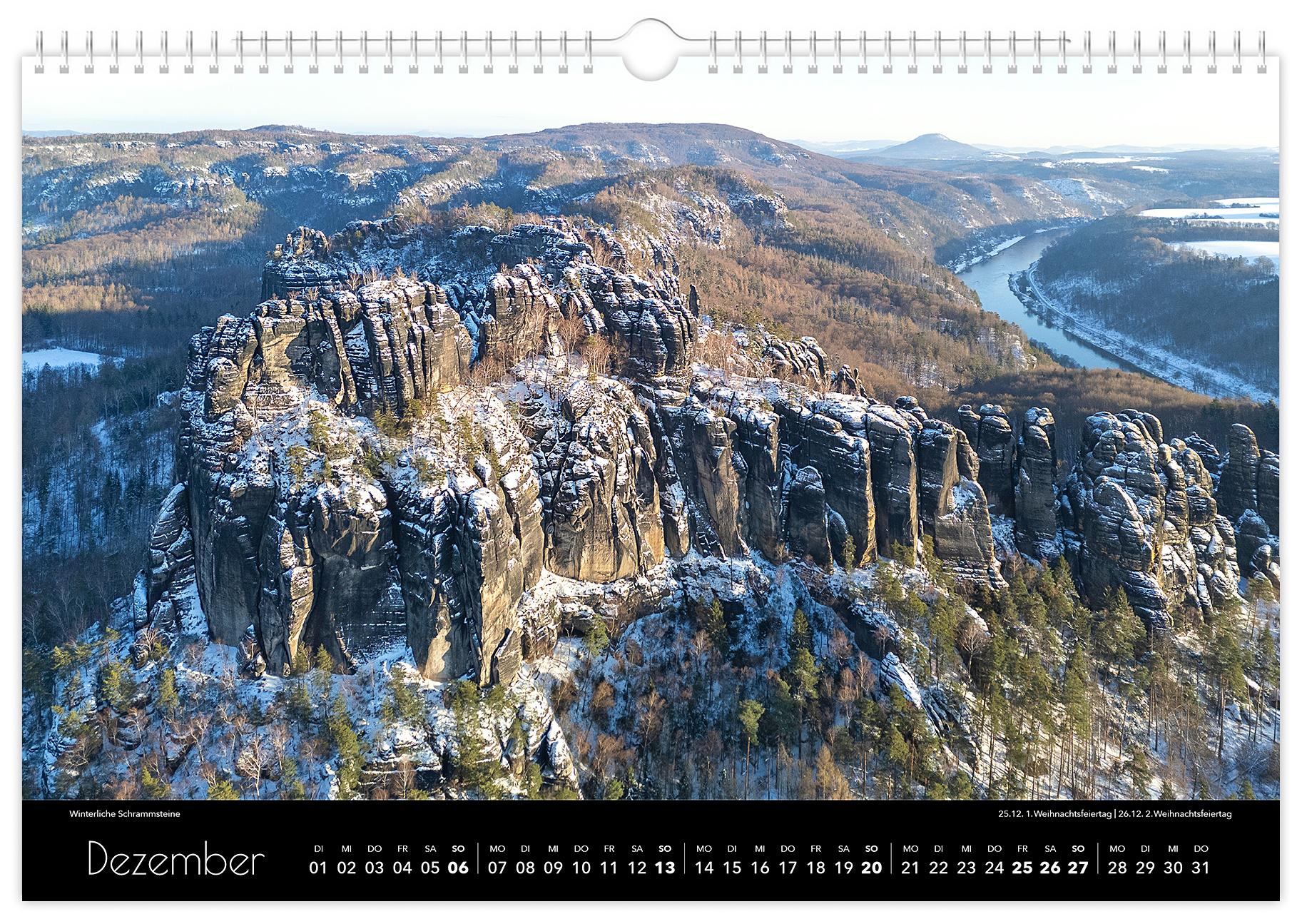 Beispielinhalt (Bild) Kalender Sächsische Schweiz Luftaufnahmen 2026