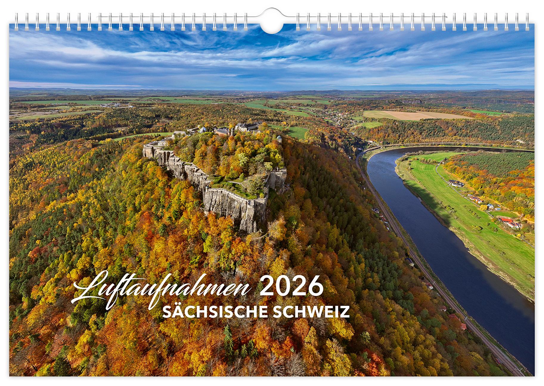 Vorderes Coverbild Kalender Sächsische Schweiz Luftaufnahmen 2026