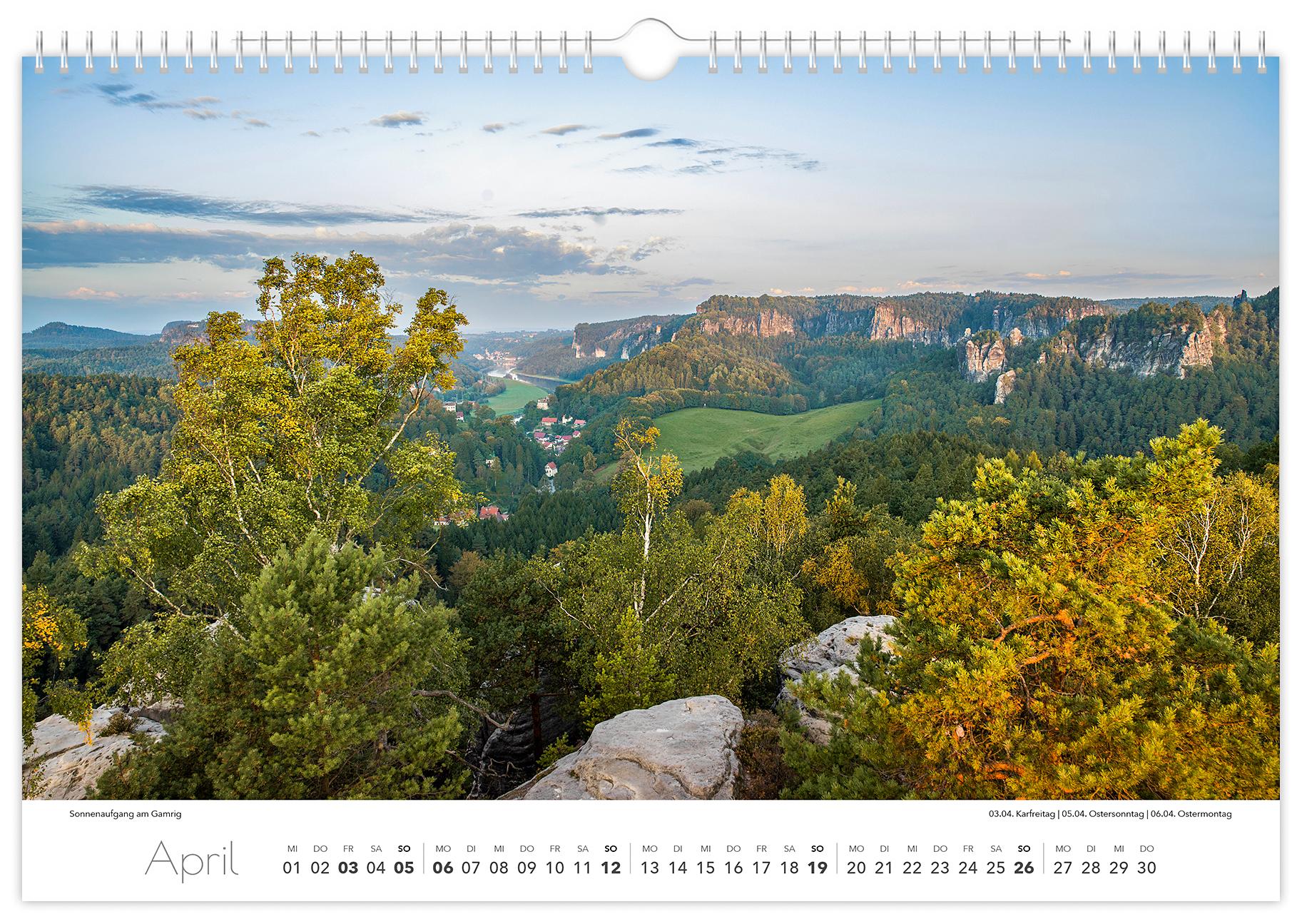 Beispielinhalt (Bild) Kalender Sächsische Schweiz 2026