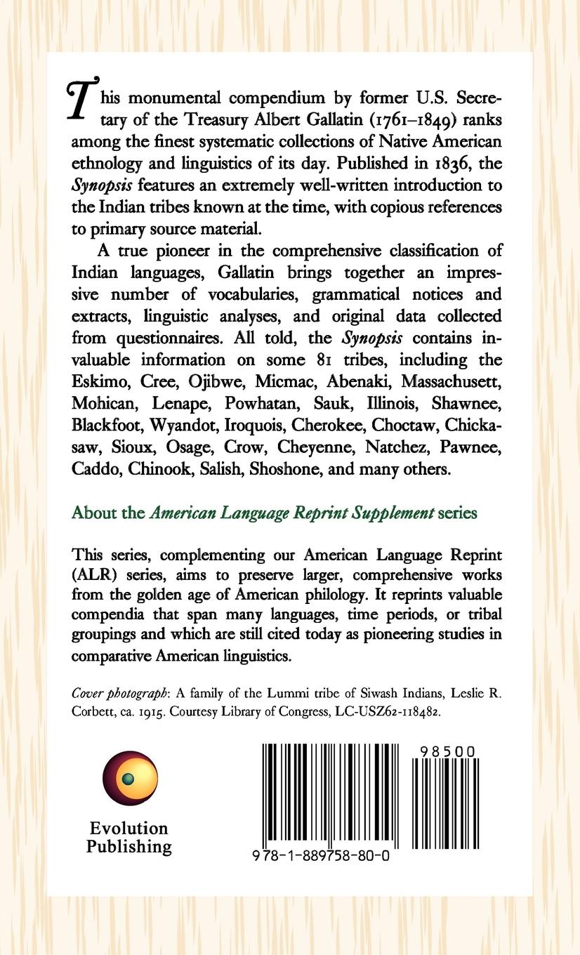 Rückseitencover A Synopsis of the Indian Tribes Within the United States East of the Rocky Mountains, and in the British and Russian Possessions in North America