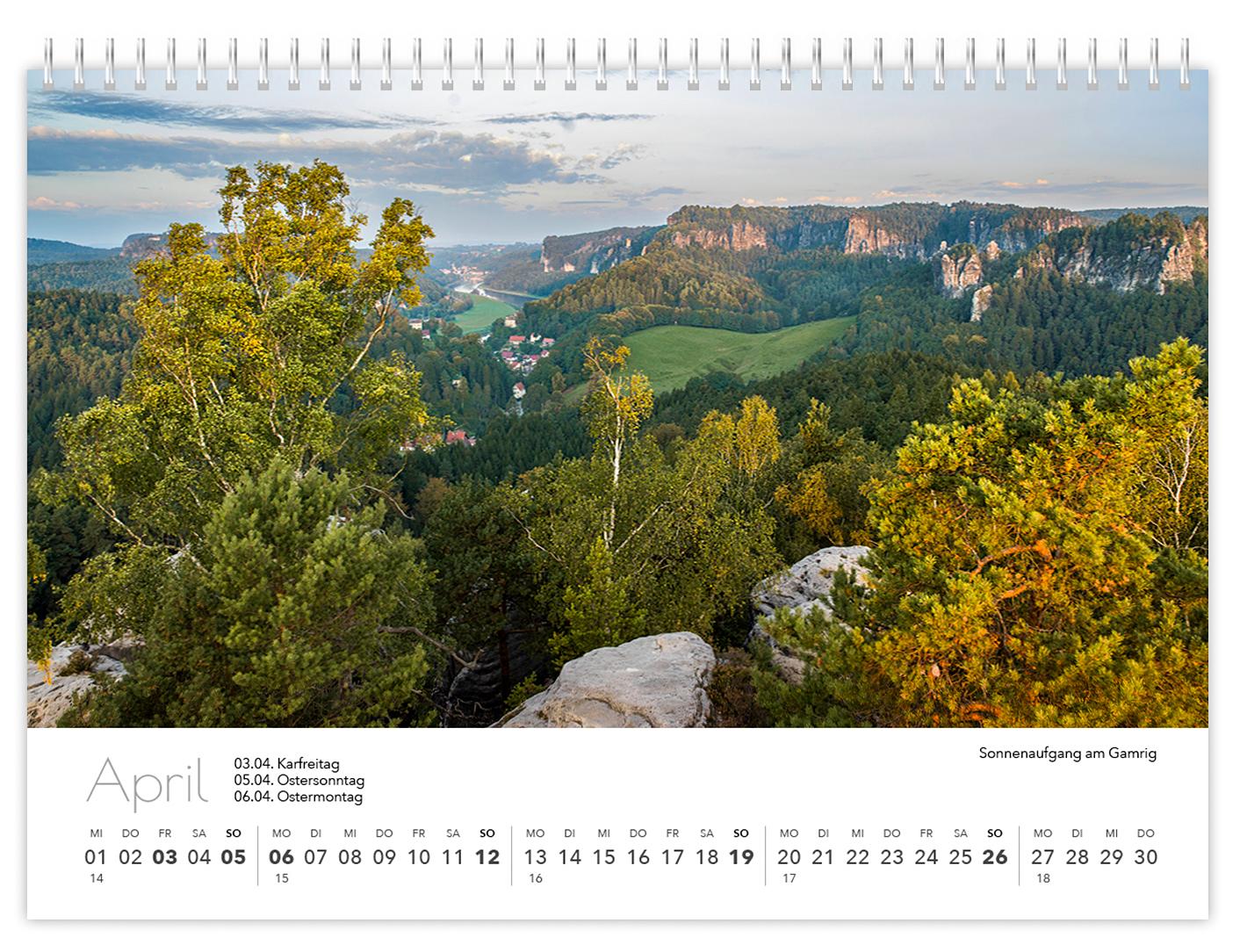 Beispielinhalt (Bild) Kalender Sächsische Schweiz kompakt 2026