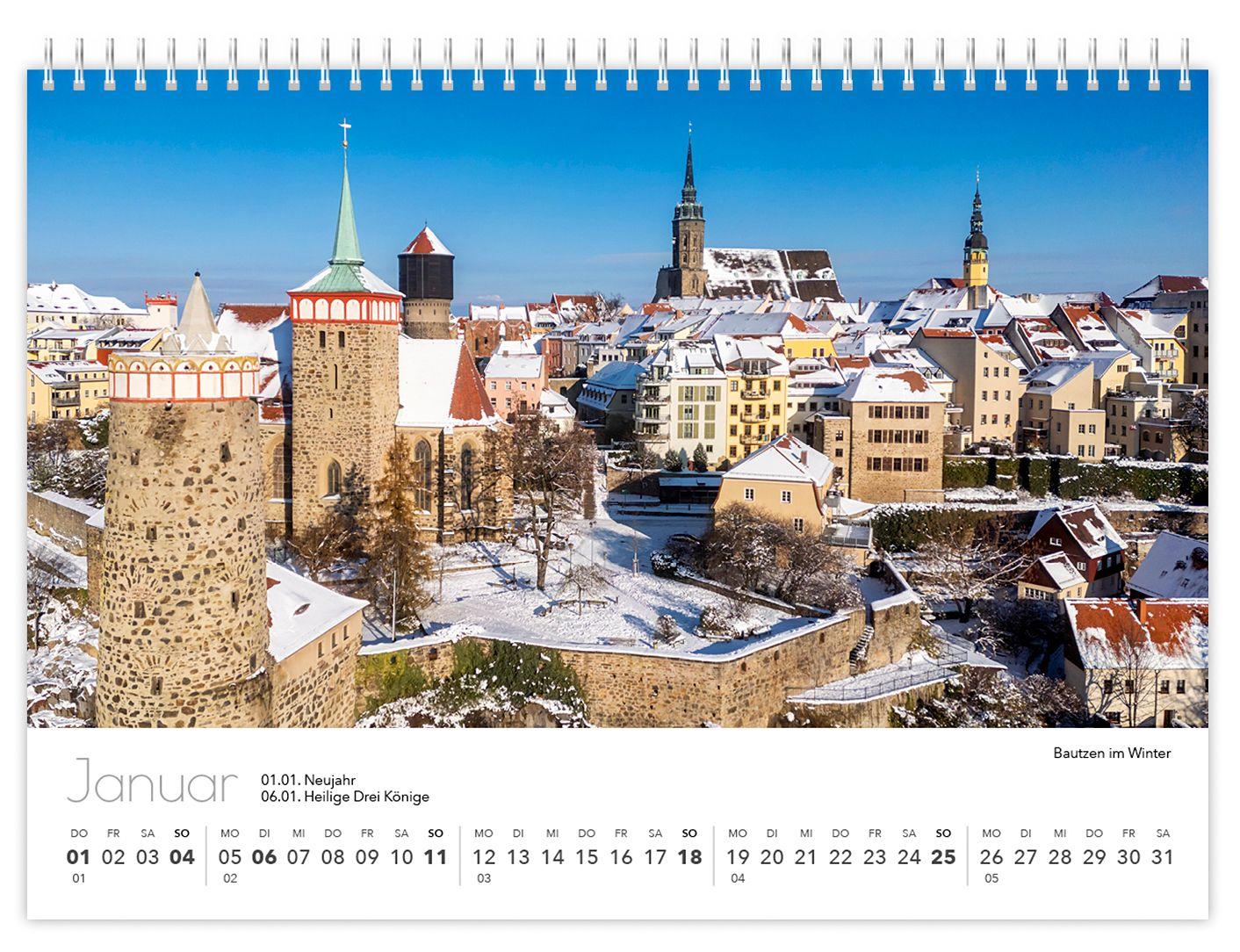 Beispielinhalt (Bild) Kalender Sachsen von oben kompakt 2026