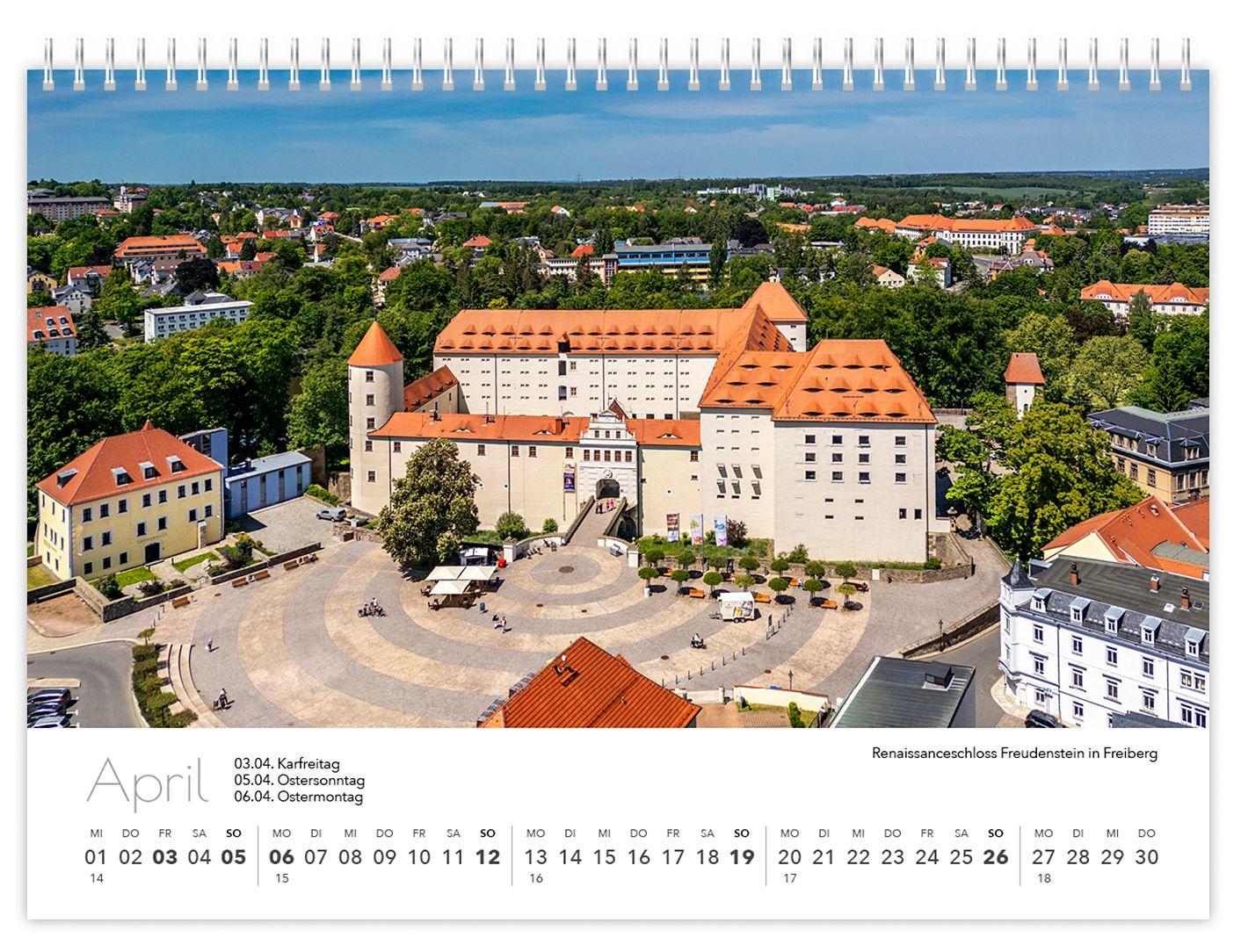 Beispielinhalt (Bild) Kalender Sachsen von oben kompakt 2026